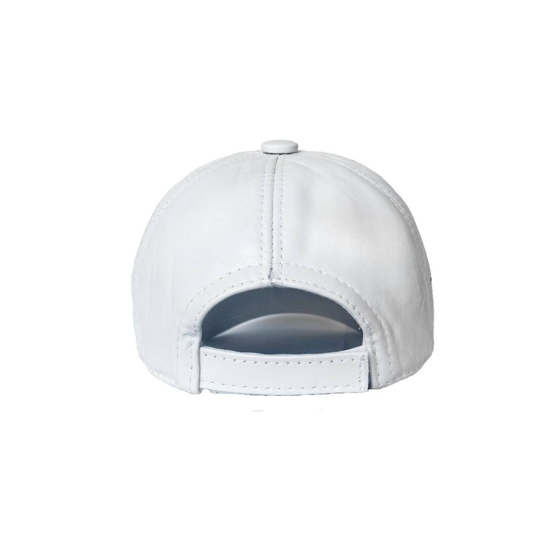 100% Genuine Real Lambskin Leather Baseball Cap Hat White Color