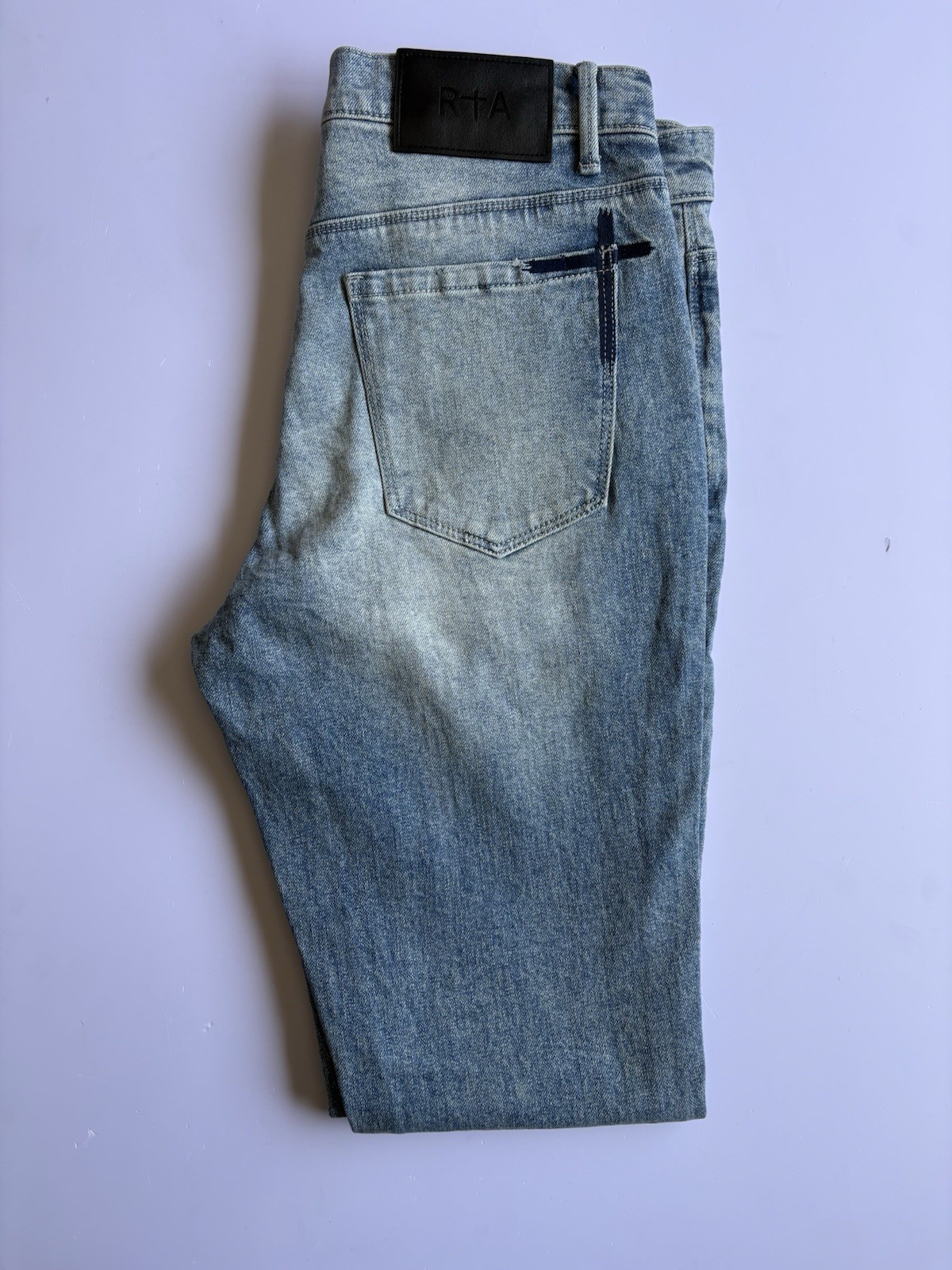 RTA Men’s Light Blue Distressed Jeans Size 32 Luxury Designer Streetwear
