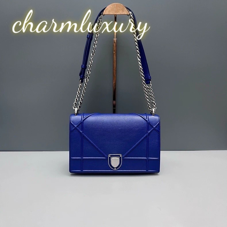 Dior Diorama Vertical Medium Chain Bag Blue Calfskin