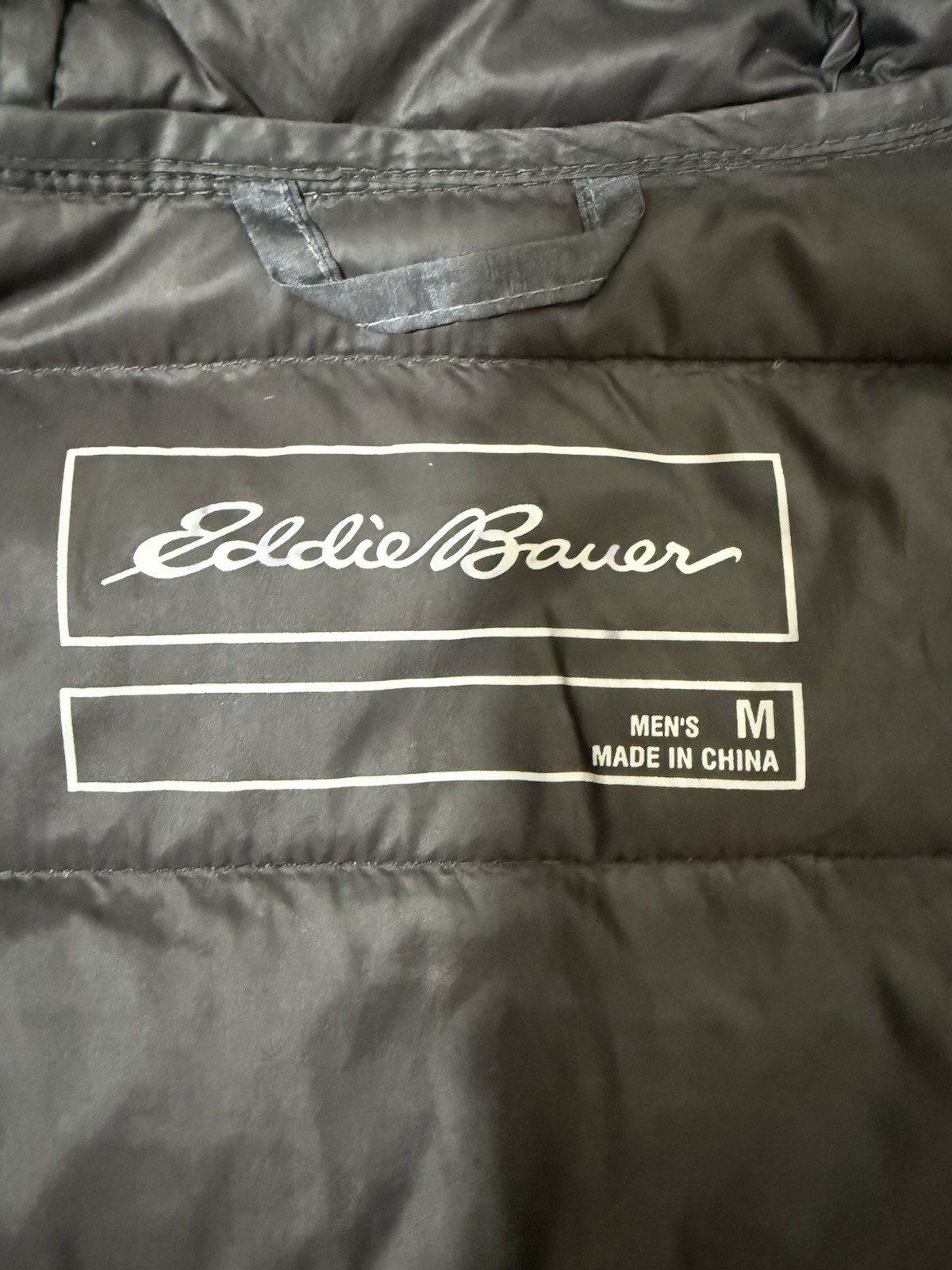 Eddie Bauer EB650 Men’s Medium Hooded Down Puffer Jacket Dark Gray Full Zip