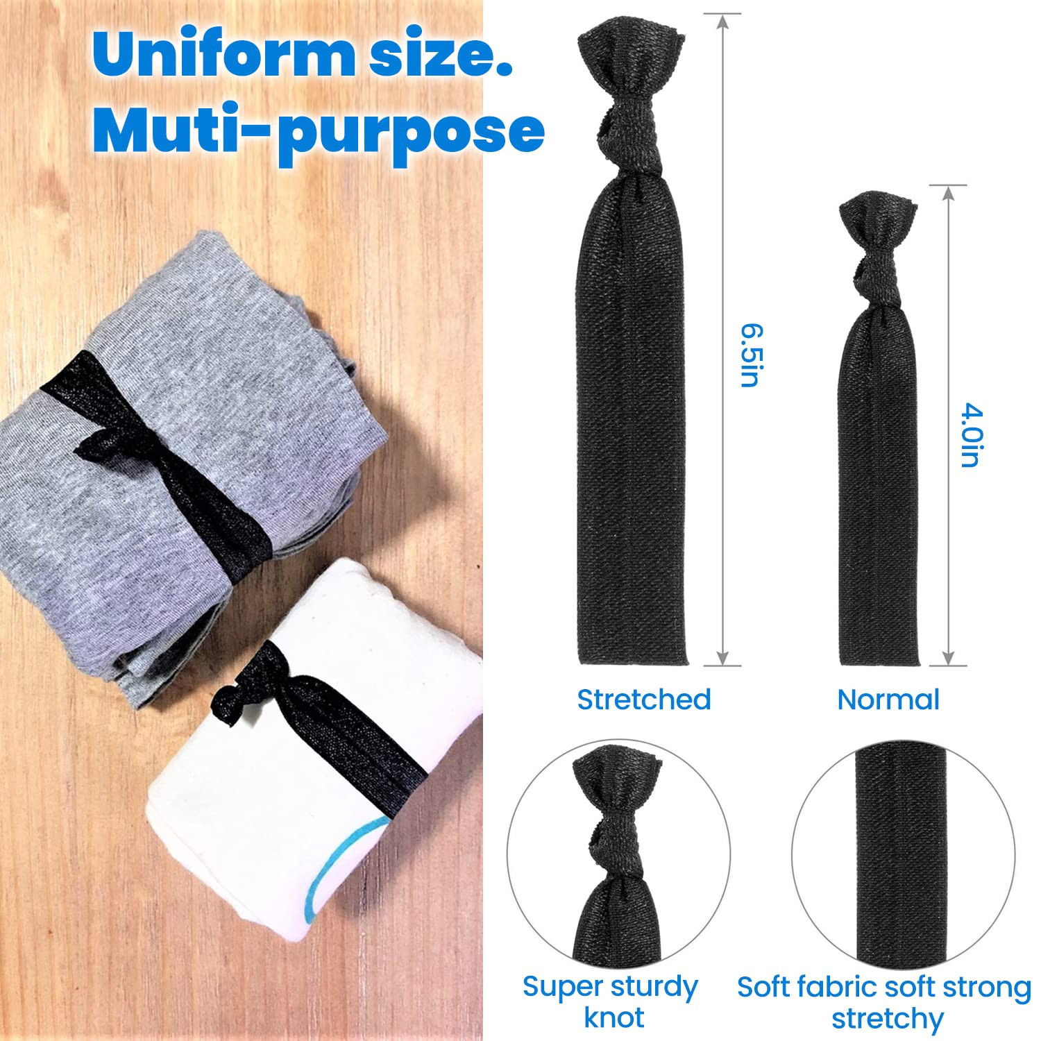 Mens No Damage Knotted Elastic Fabric Hair Ties – Flat Ribbon Ponytail Holders f