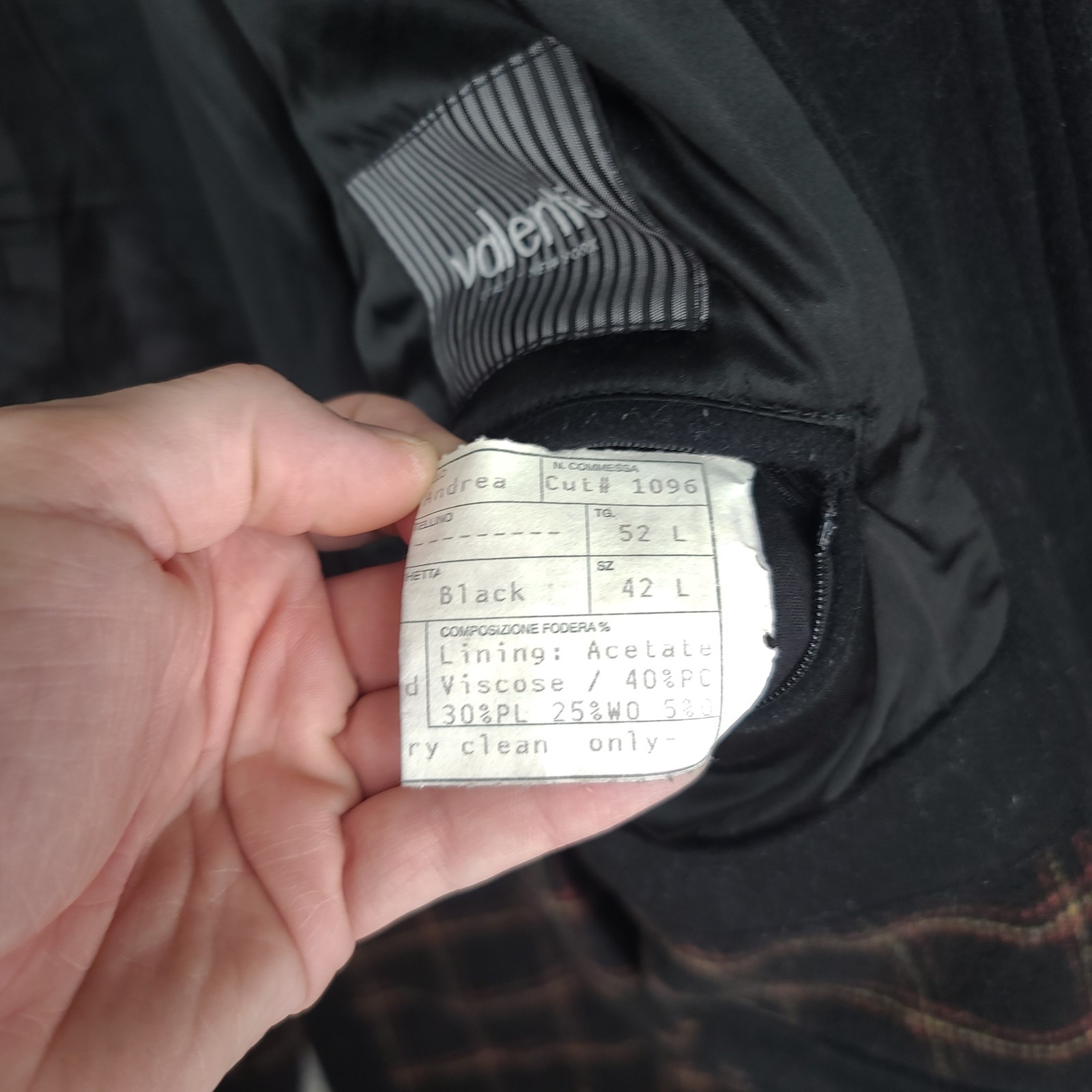 Valente Coat Mens 42 Long 75% Wool Cashmere Made In Italy Black Full Zip
