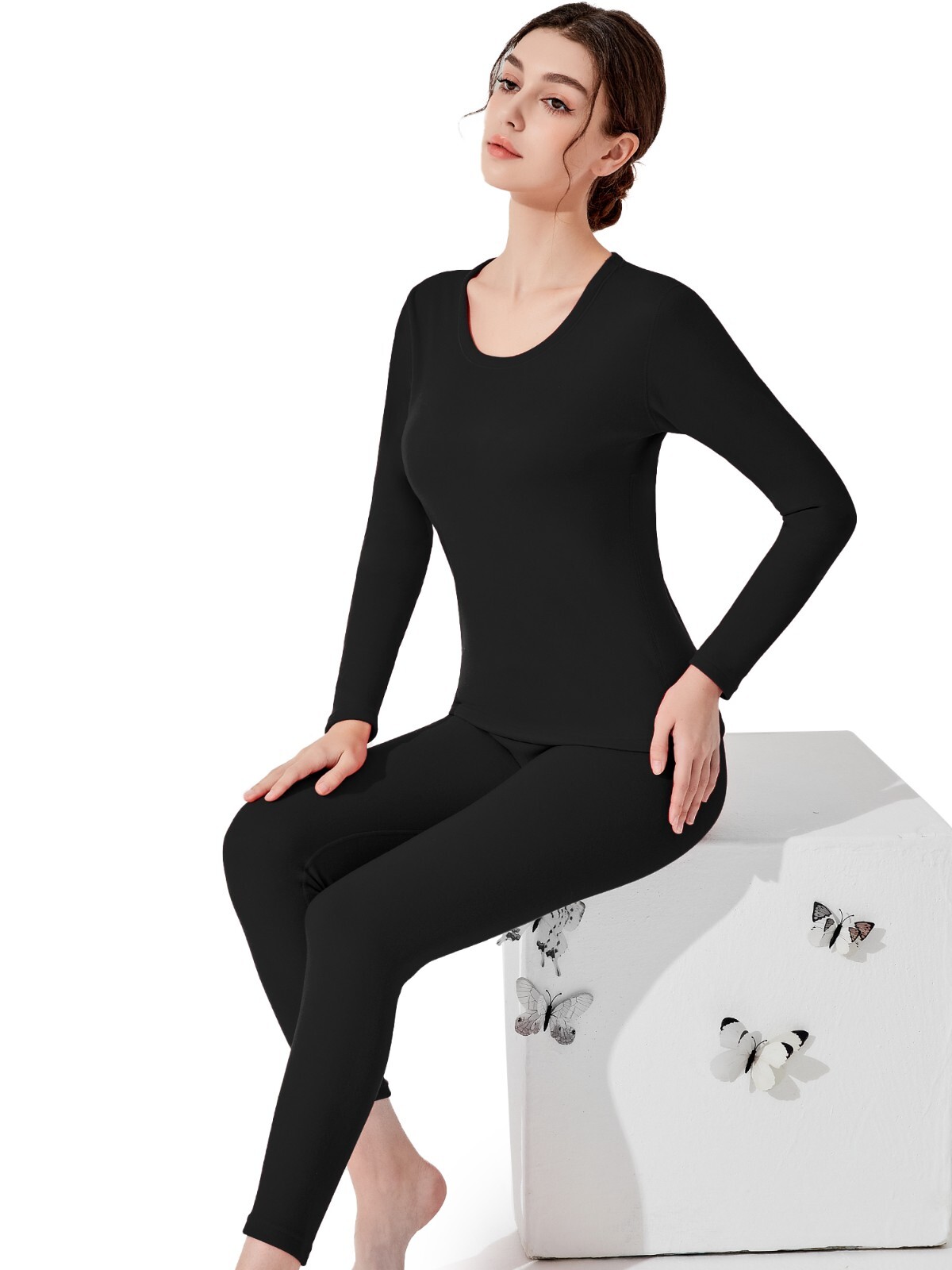 Womens Thermal Underwear Set Soft Fleece Lined Long Johns Base Layer Top& Bottom