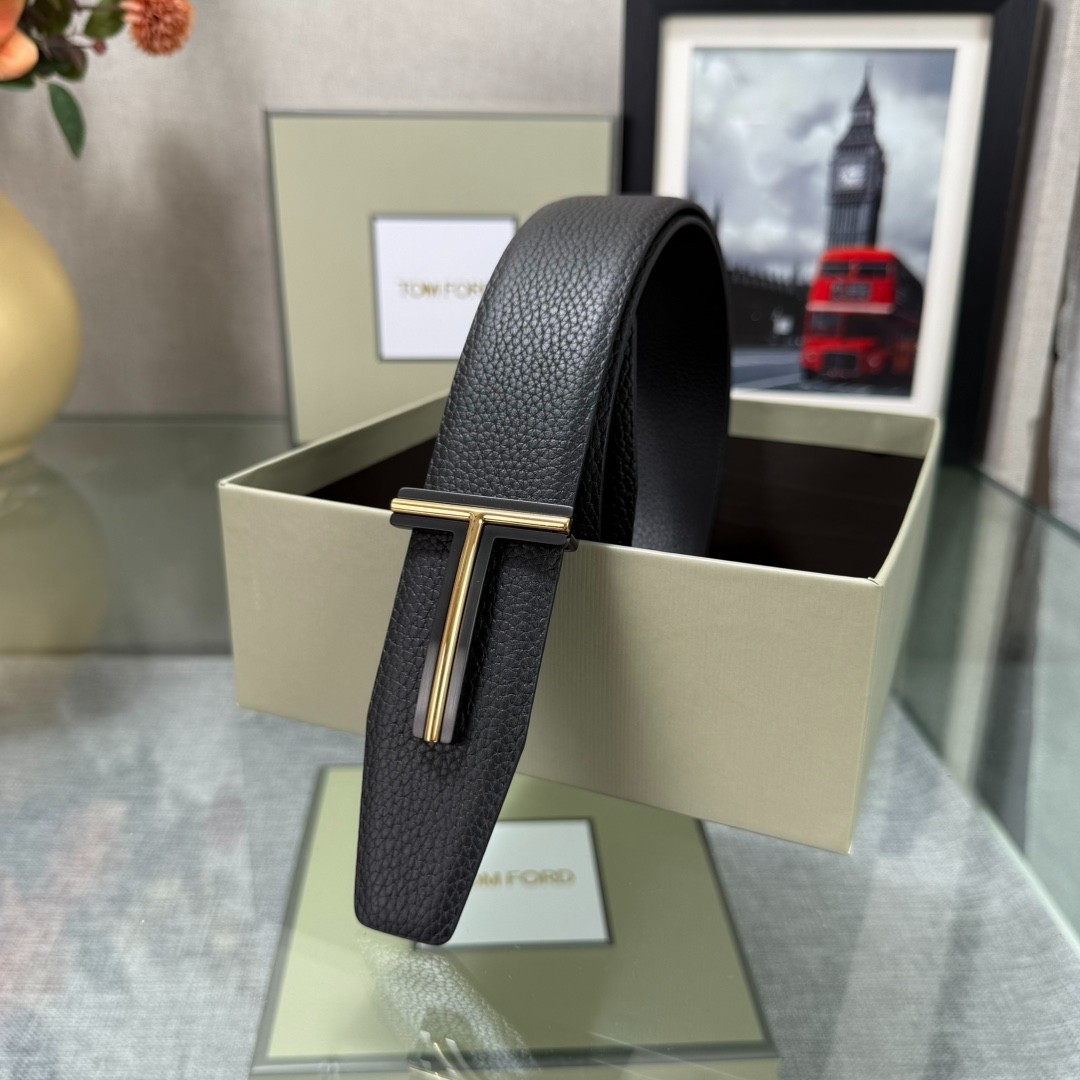 Authentic Tom Ford Reversible Leather T-Buckle Belt Luxury Designer Fashion