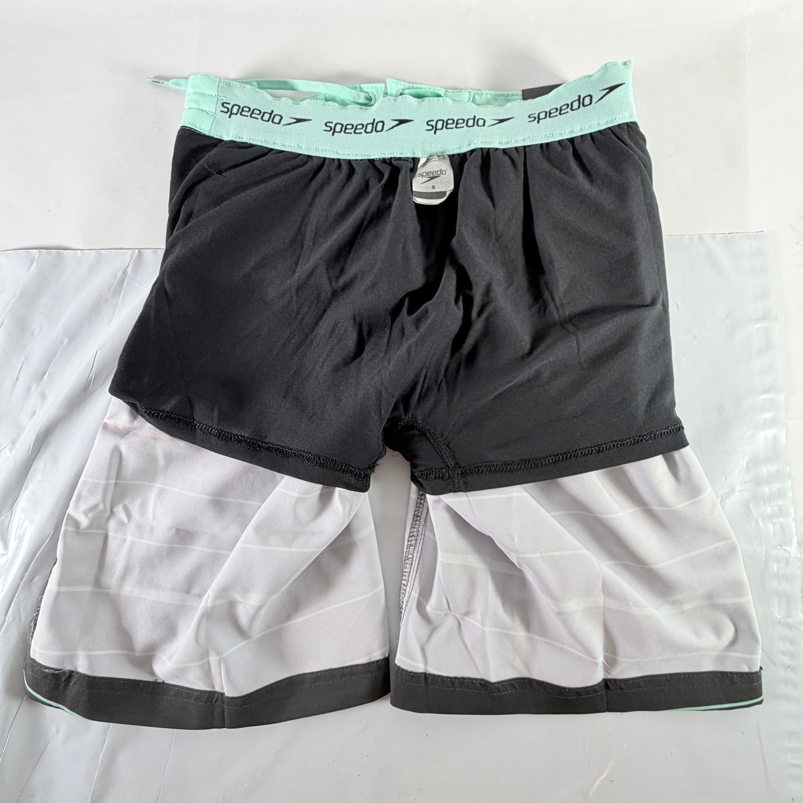 Speedo Eco Hydro Square Leg Swim Board Shorts Volcanic Ash Striped Small NWT