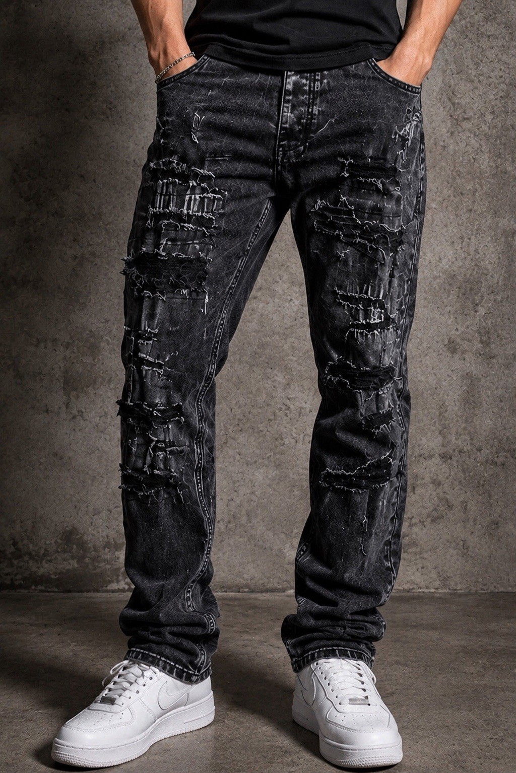 Ksubi Van Winkle Hunter Skinny Jeans black washed/distressed finish 36W X 30L
