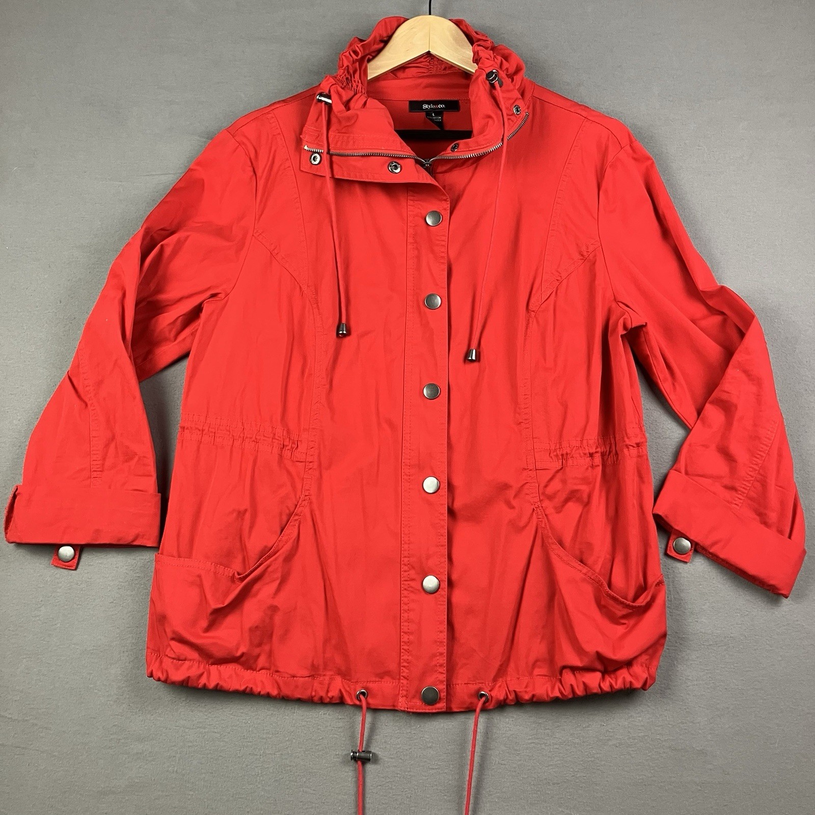 Style & Co. Women’s Size Large Red Jacket Full Zip Button Snap Outdoor Coat