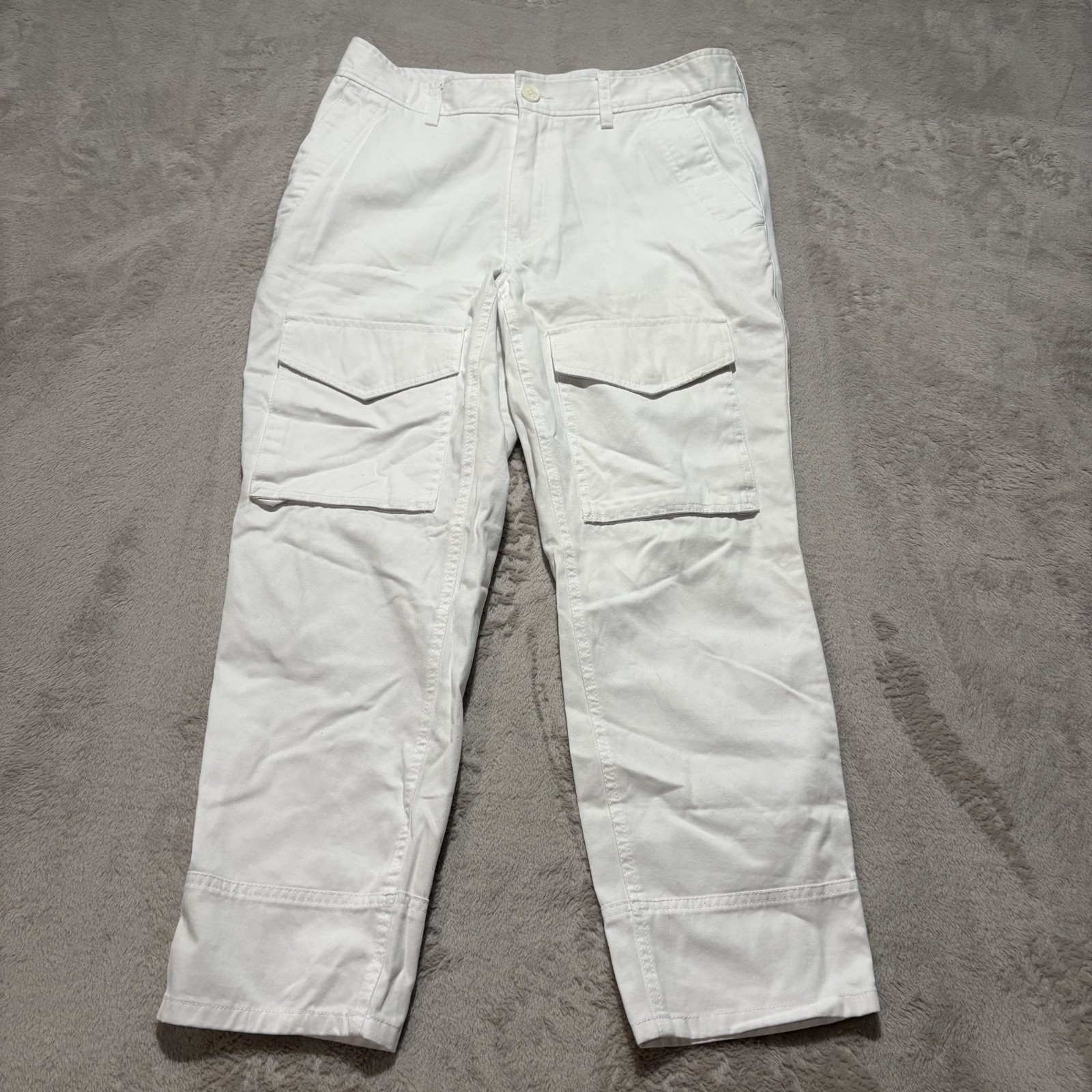 Sun + Stone Bleeker Crop Pants Mens 32 Bright White Relaxed Fit Cotton Mid Rise