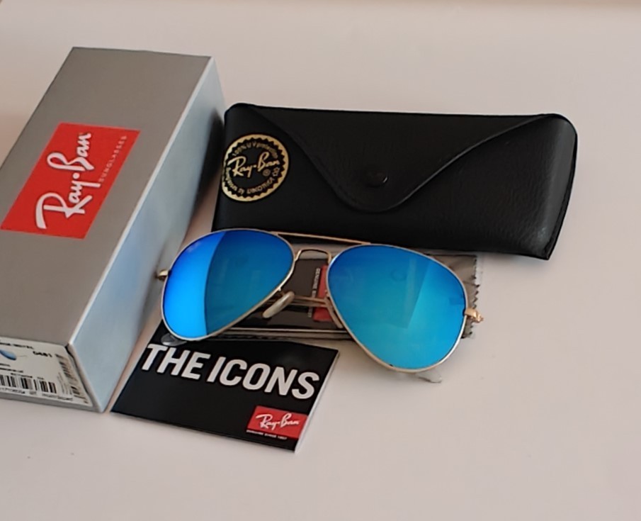 Ray-Ban RB3025 112/17 Aviator Classic Gold Frame Blue Mirror Lenses Sunglasses