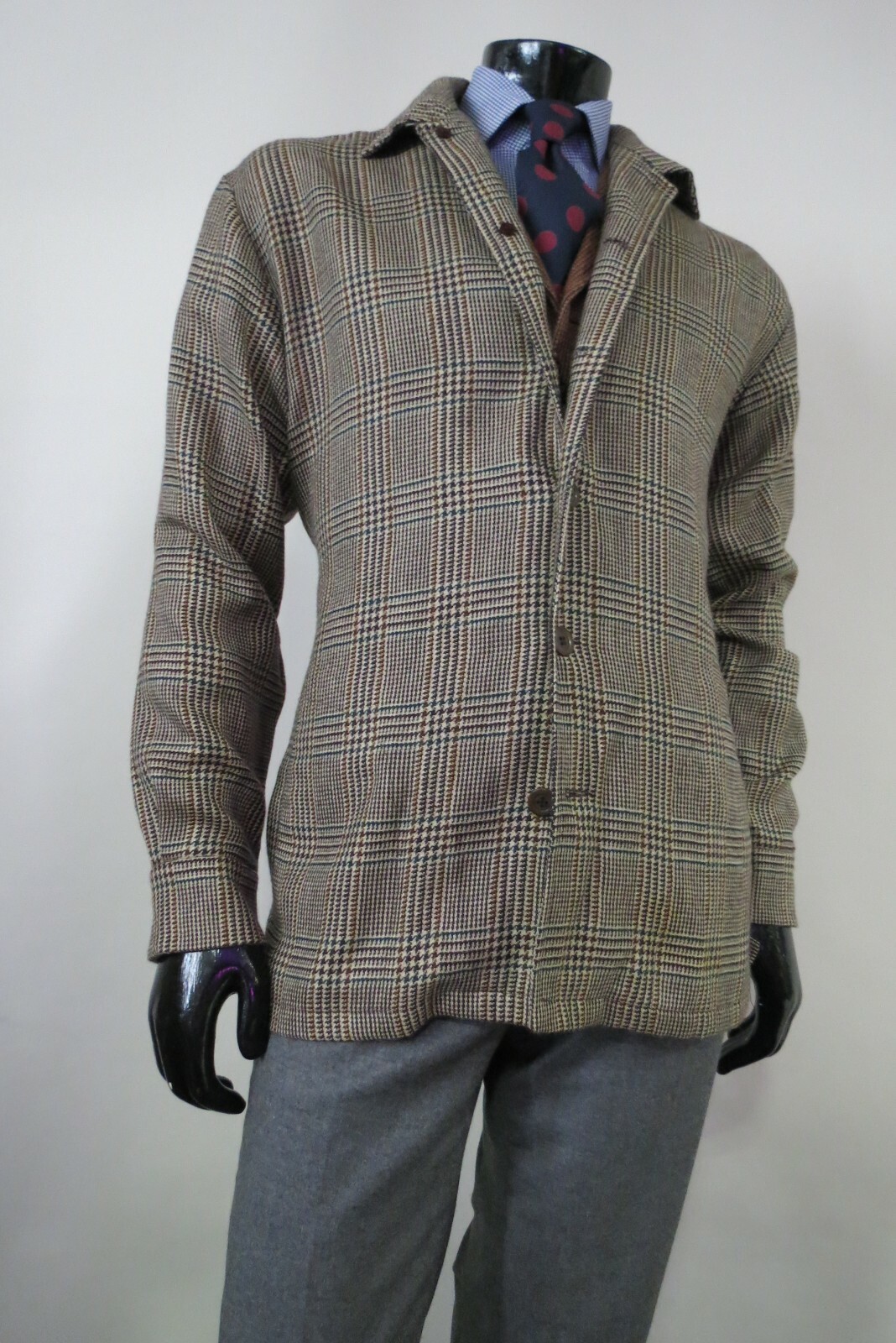 C Joseph NY Wool Hounds tooth Tweed Plaid Shirt Men’s M Made In USA
