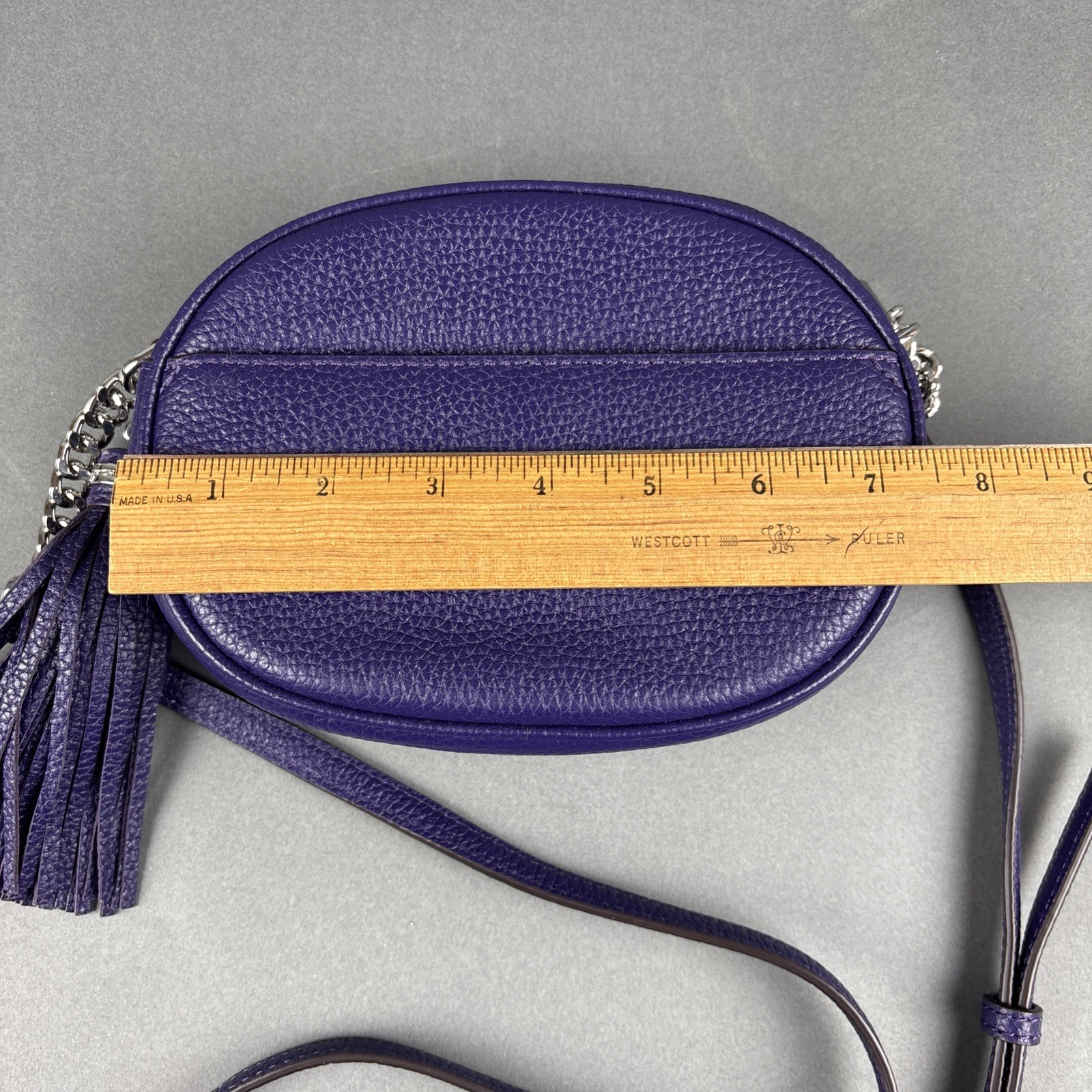 Michael Kors Purple Pebbled Leather Small Oval 7.75″x5.5″ Crossbody Bag w/Tassel