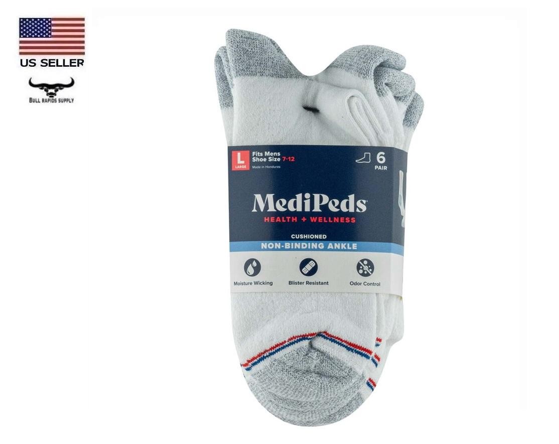 MediPeds Men’s Non-Binding Ankle Socks, 6-Pairs, White, Men (7–12) Women (10–13)