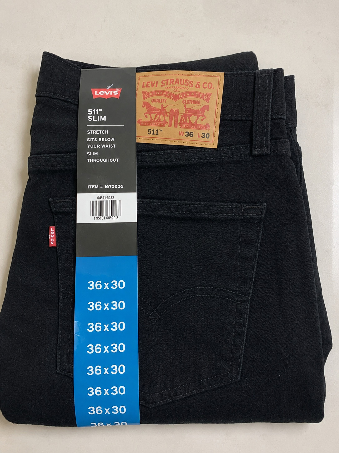 Levi’s 511 Slim Stretch Jeans Men’s 36×30 Black NWT Slim Fit Denim Pant
