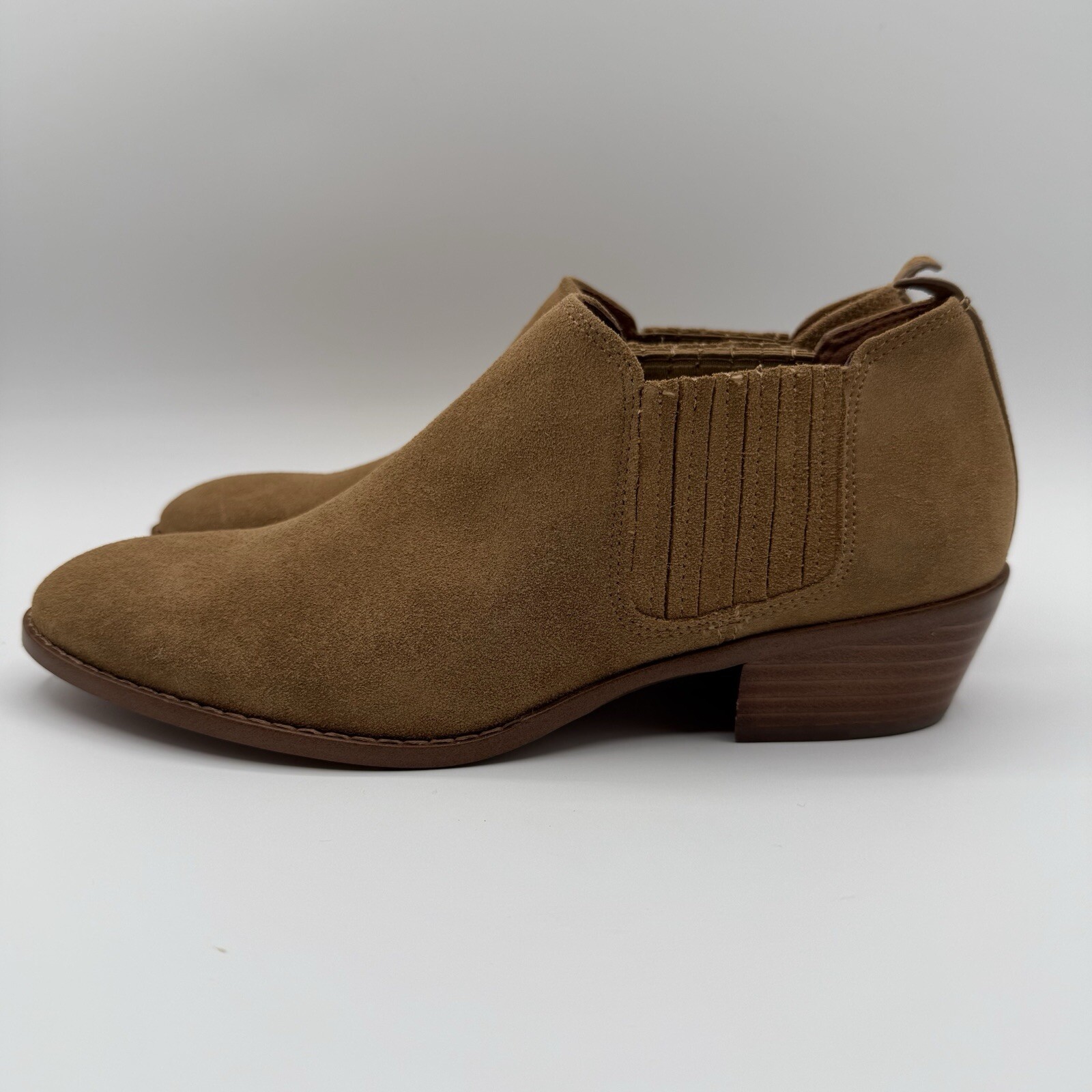 Coach Devin Suede Ankle Bootie Tan Chelsea Elastic Gore Block Heel Womens 8B