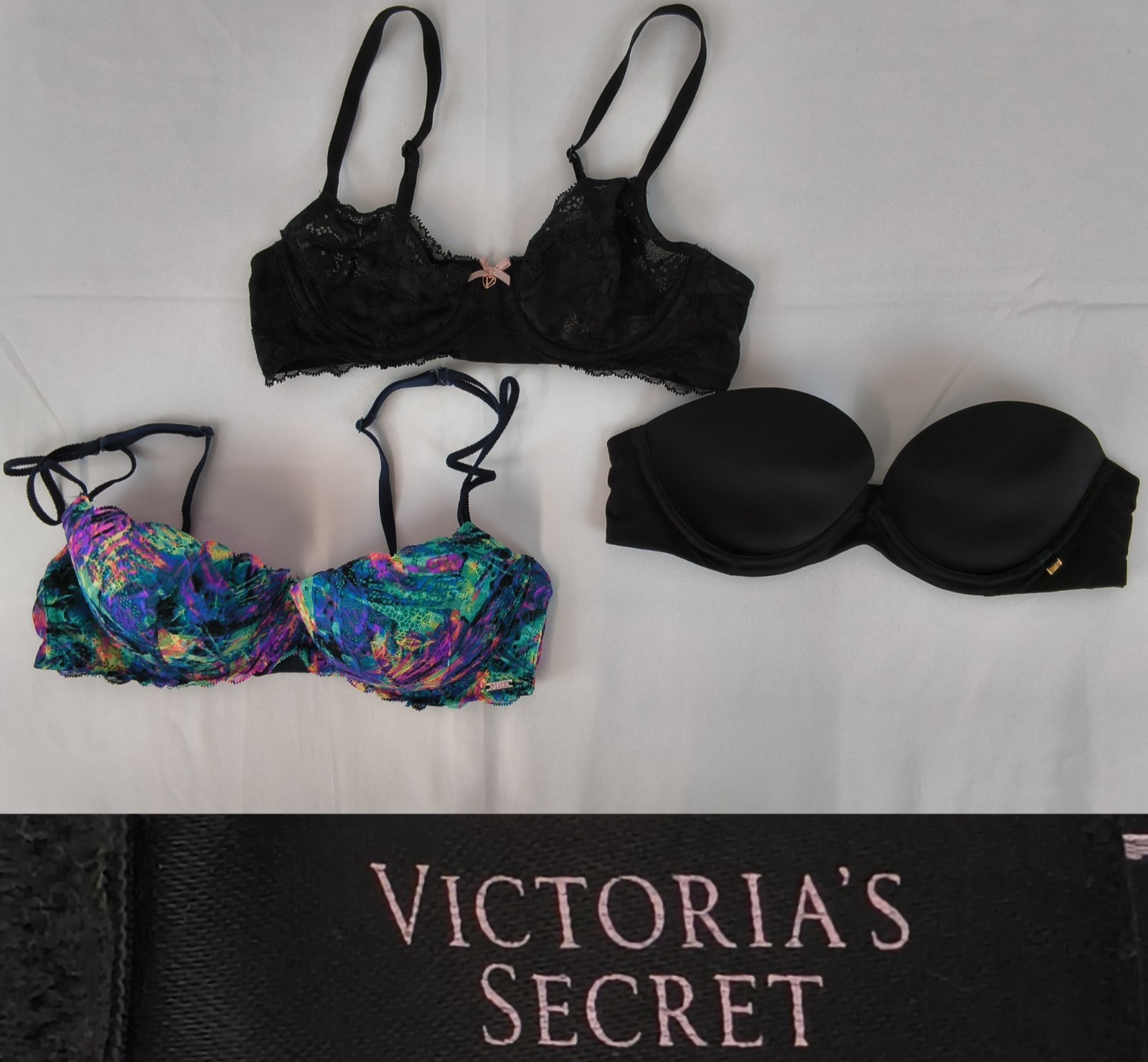 Victoria’s Secret Lot of 3 Bras Size 32B Lacey Strapless #W4999