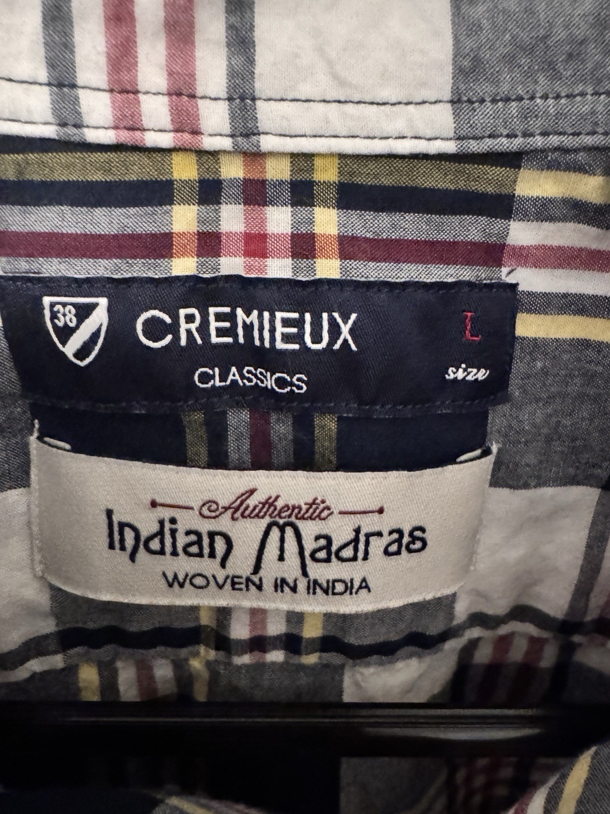 Cremieux Classics Indian Madras Men’s Cotton Button-Down Shirt Short Sleeve L