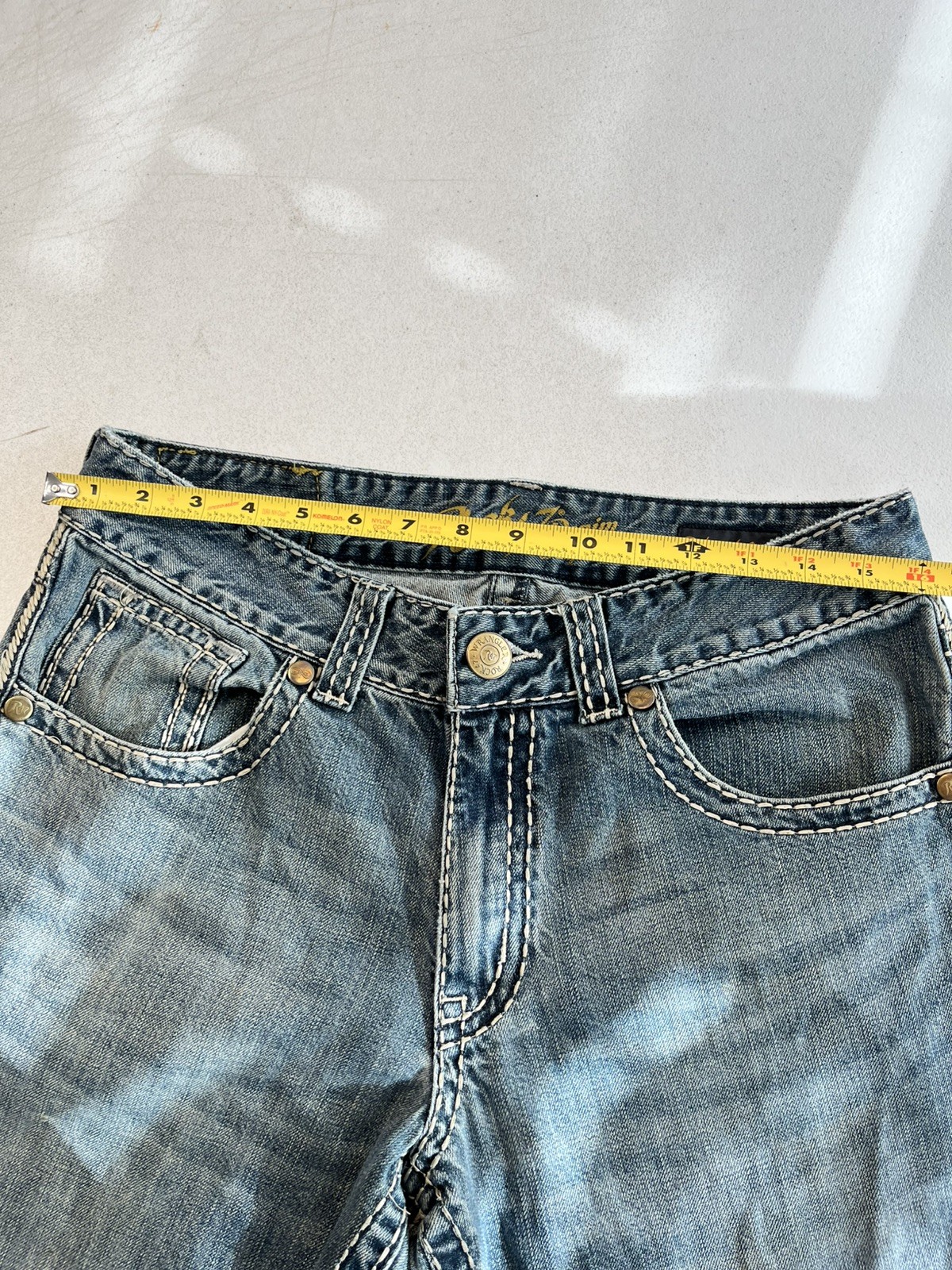Wrangler Rock 47 Jeans Men’s Relaxed Boot Cut Thick Stitch Denim Size 32×36