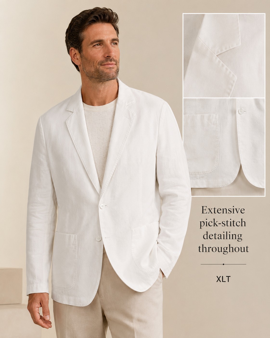 Baird McNutt Murano White Linen Blend Blazer Jacket Mens XLT Single Breasted