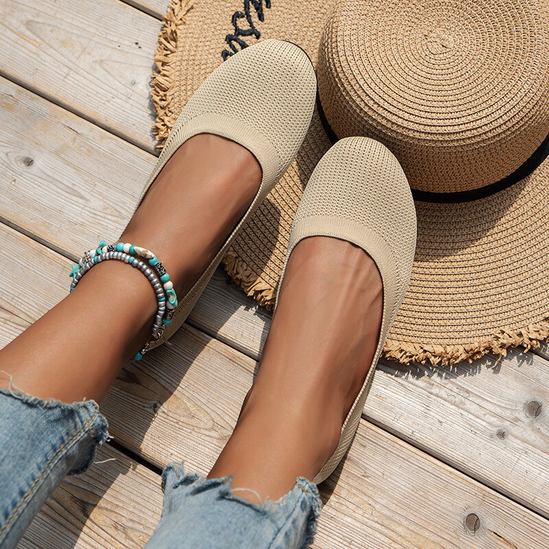 Women’s Ballet Flat Dressy Casual Knit Shoes Slip On Round Toe Women Mesh Flats