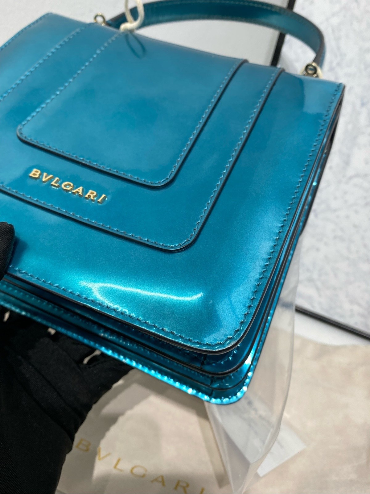 Bvlgari Pre-Owned Authentic Satchel Blue 18*16*9.5 cm – 7.1*6.3*3.7 inches
