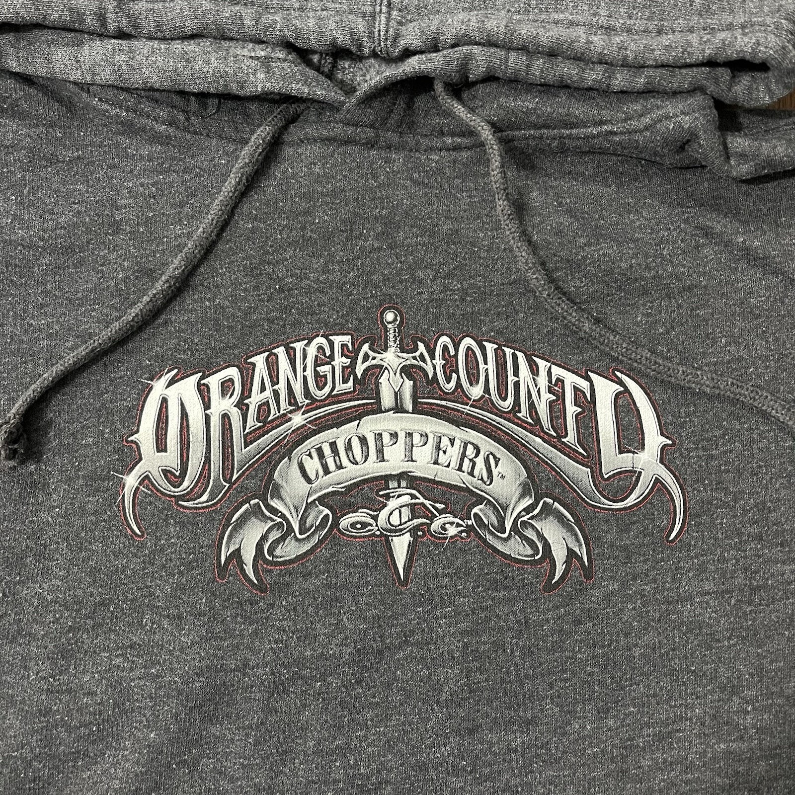 Y2K Orange County Choppers Hoodie Sweatshirt Cyber Sword Goth Spider Boxy L/XL