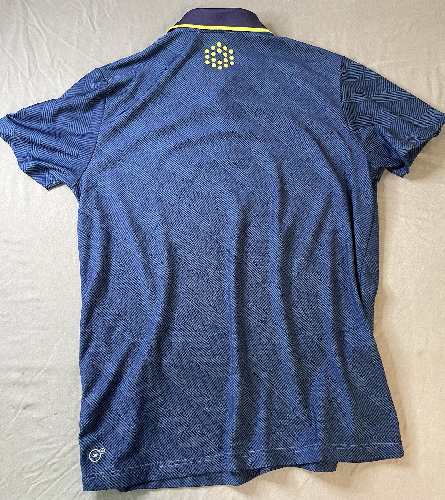 Puma Golf Cobra Men’s Geometric Polo Shirt Blue Yellow Trim Performance Large