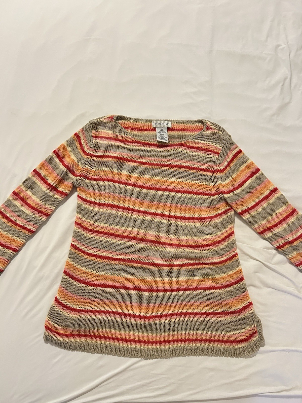 White Stag Womens M Striped Knit Scoop Neck Pullover Sweater Long Sleeve coastal