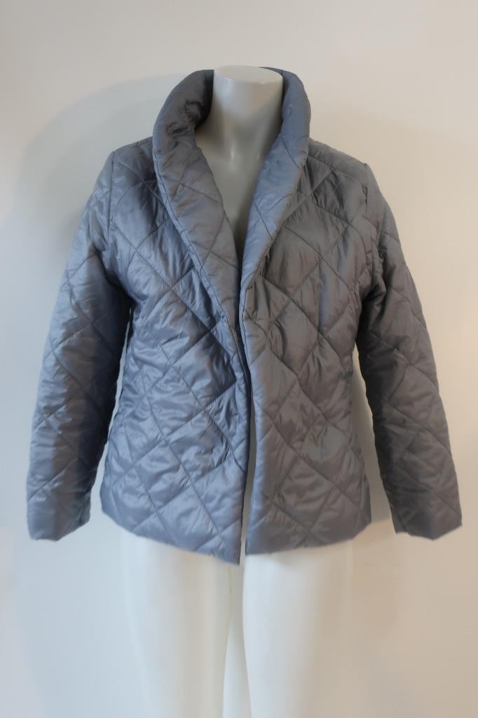 Womens DY Choice Blue-Gray Open No Closure Quilted Puffer Jacket L