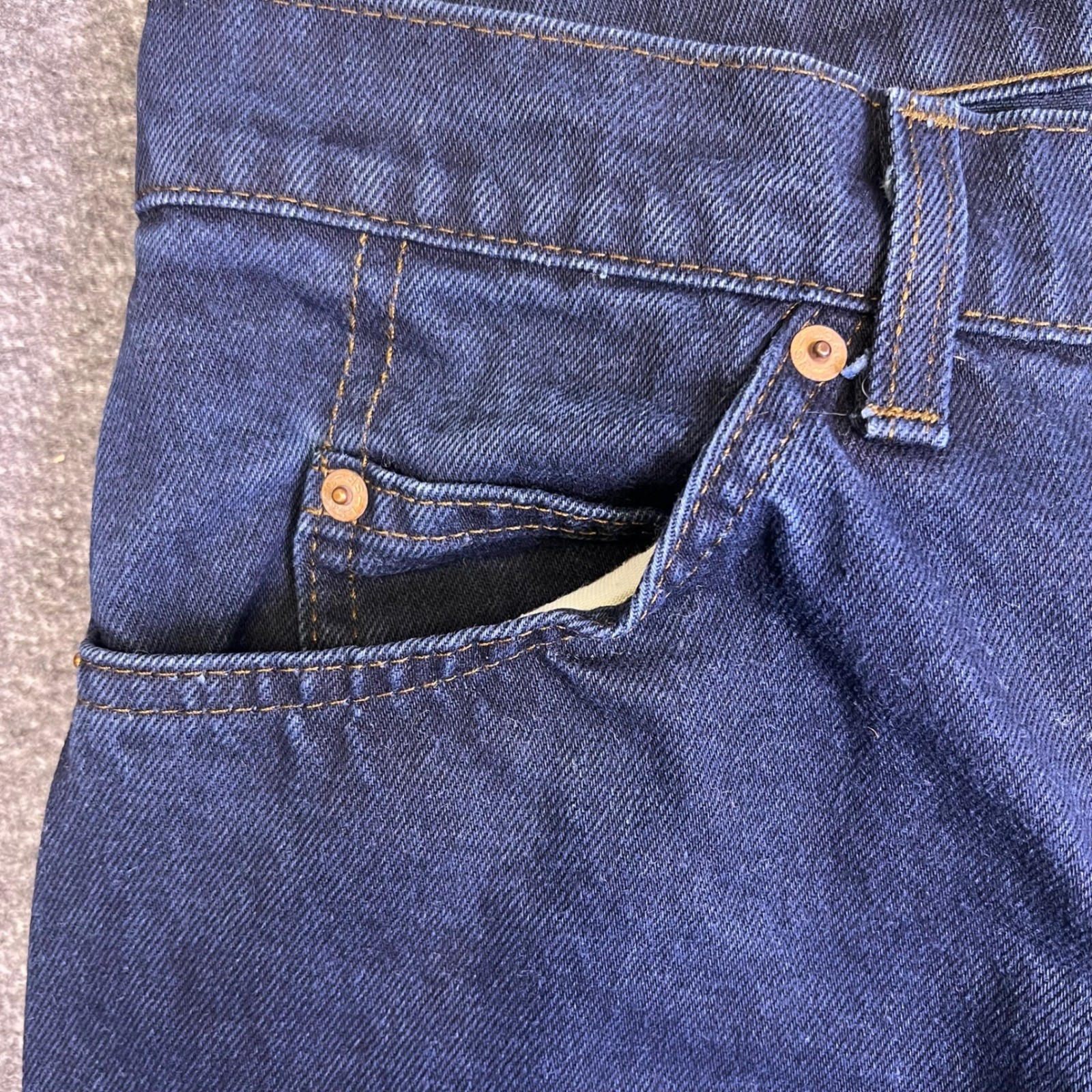 VTG 80s Levis 502 055B Jeans 32×32 Raw Indigo Denim Button Fly Red Tab Leather