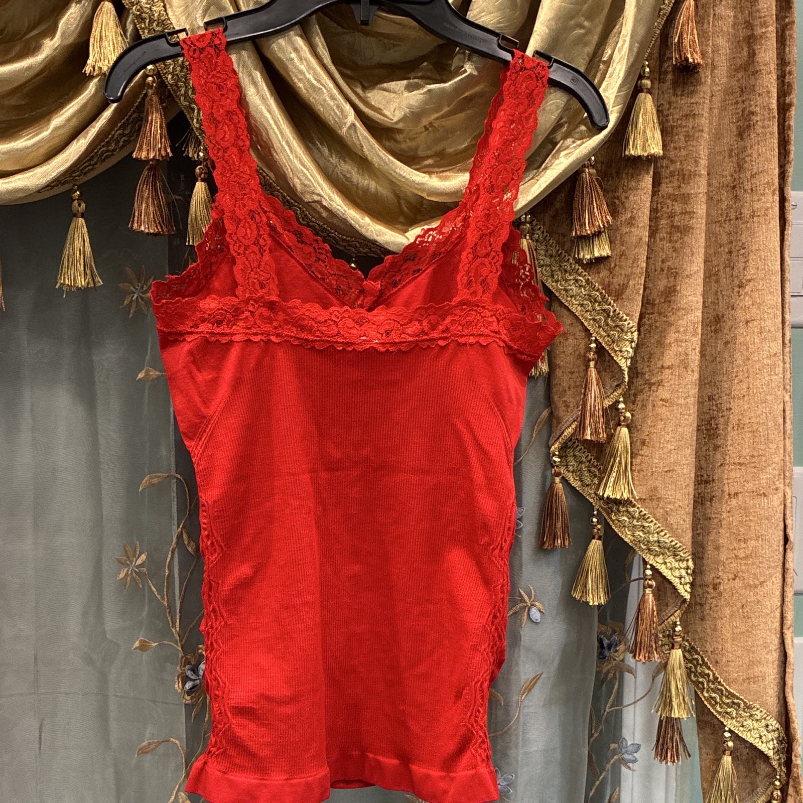 Mopas Red Lace Shaping Camisole Top Size M 95% Nylon 5% Spandex Women