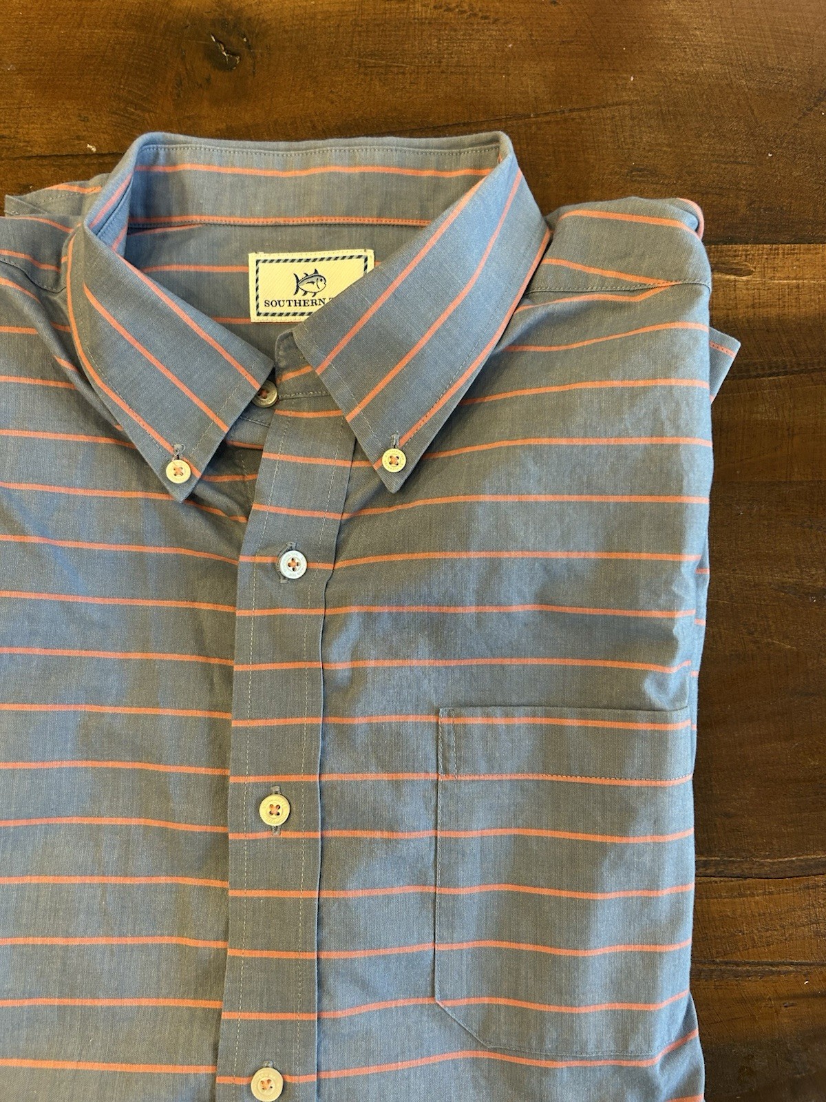 Southern Tide Men’s Button Down Shirt Blue Stripe Long Sleeve Trim Fit Large