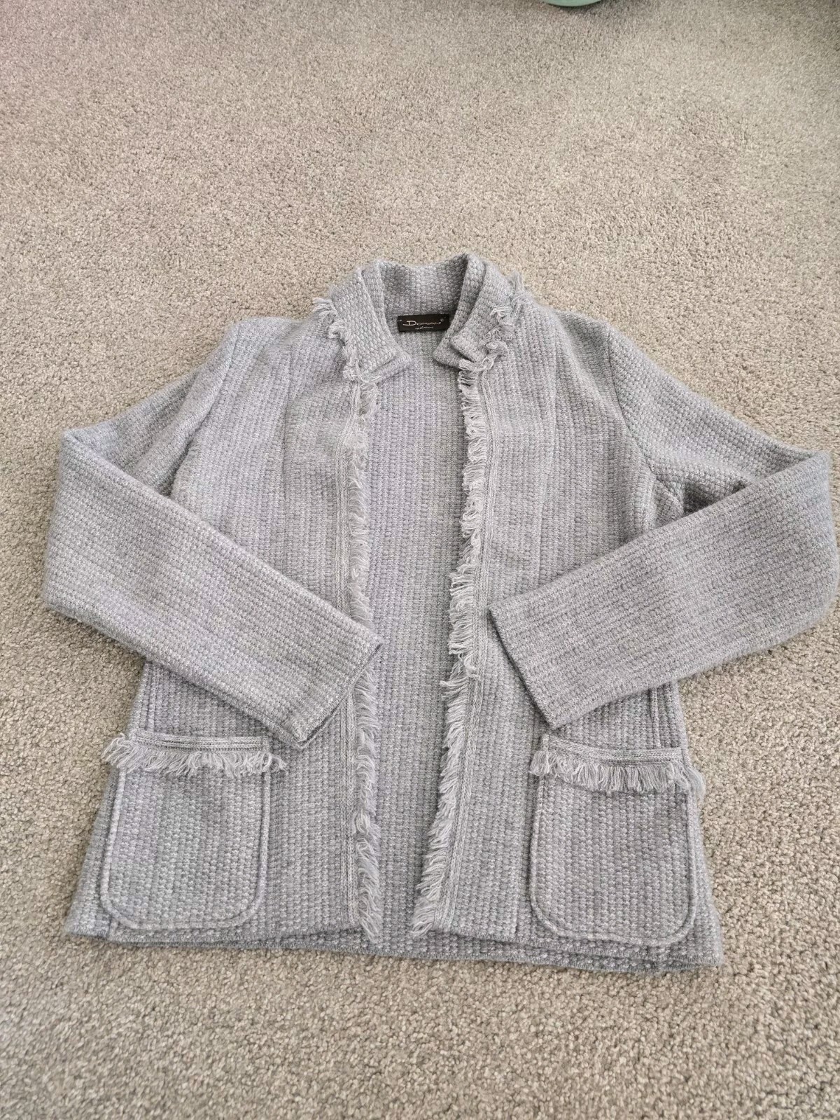 Doriani 100% Cardigan Cashmere 46 Gray Fringe Pockets Women’s Sweater Italy Grey