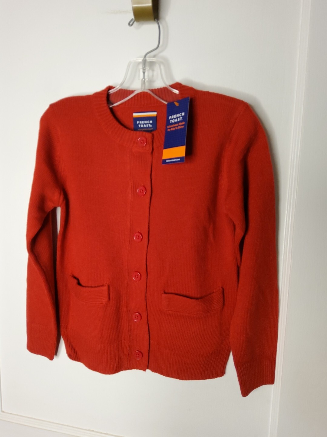 NWT $ 32 French Toast Red Cardigan Sweater, Girls S ( 6/6X), Crew Neck