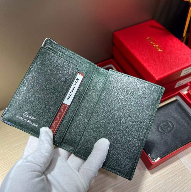 Luxury Cartier Must De Cartier Green Calfskin Leather 4CC Card Holder Wallet Box