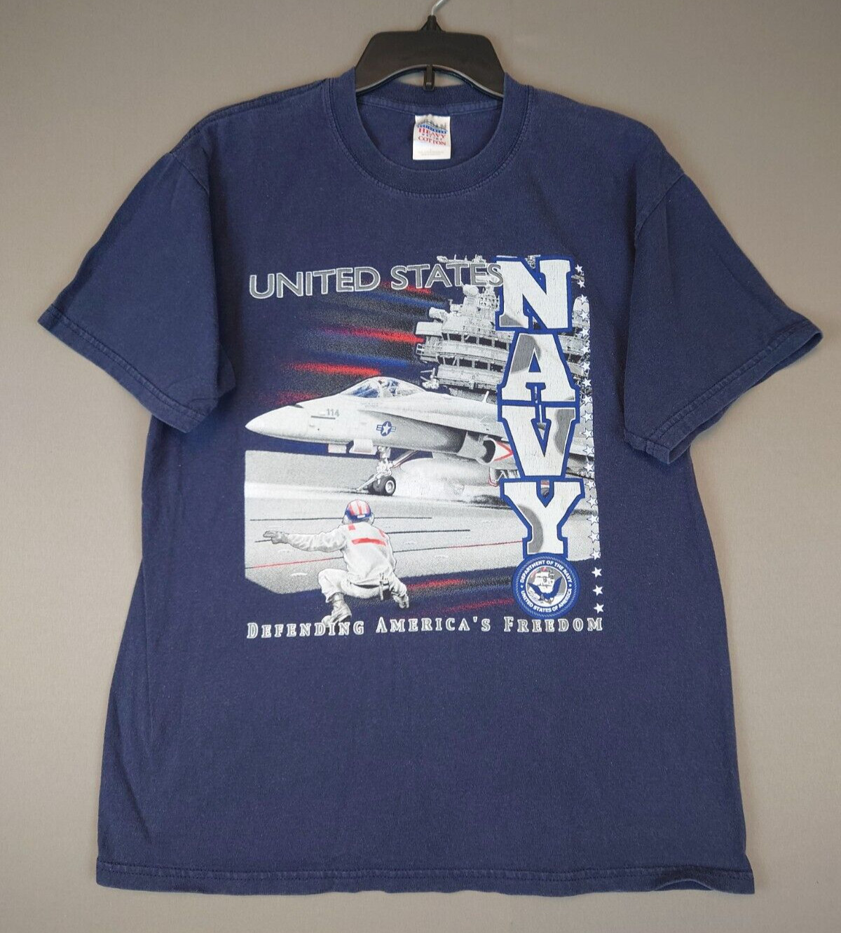 United States Navy F18 Hornet Graphic T Shirt Men’s Tagged L (Fits M) Cotton Tee