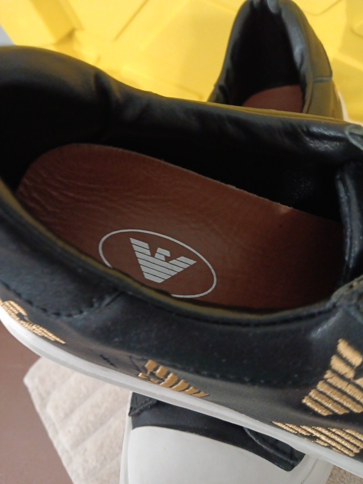 Emporium Armani Sneaker Action Leather Black+white And Gold Men’s 9.