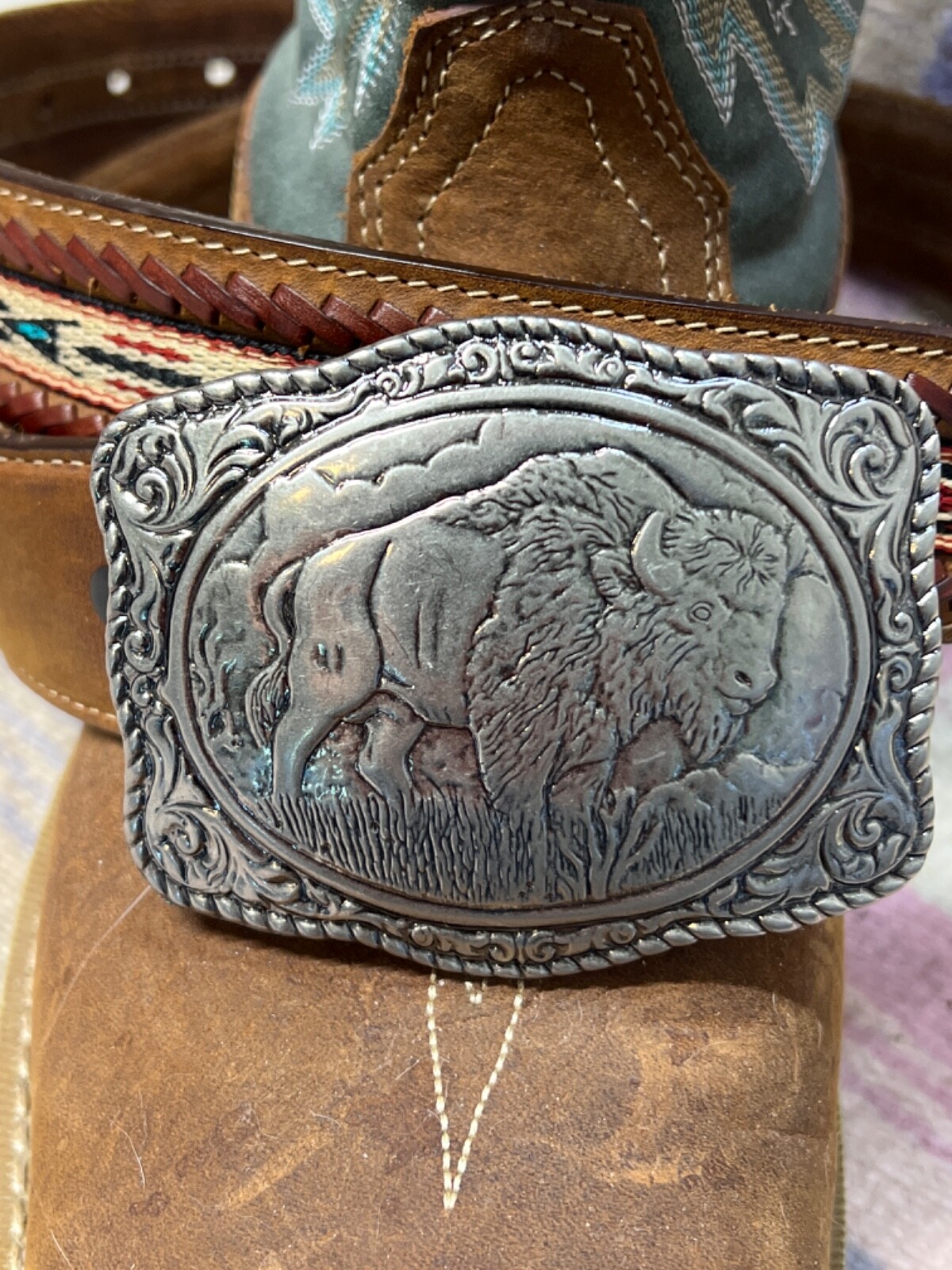 BUFFALO CONCHO WESTERN SILVER BELT ADJUSTABLE BUCKLE FATHER’S DAY Birthday Gift