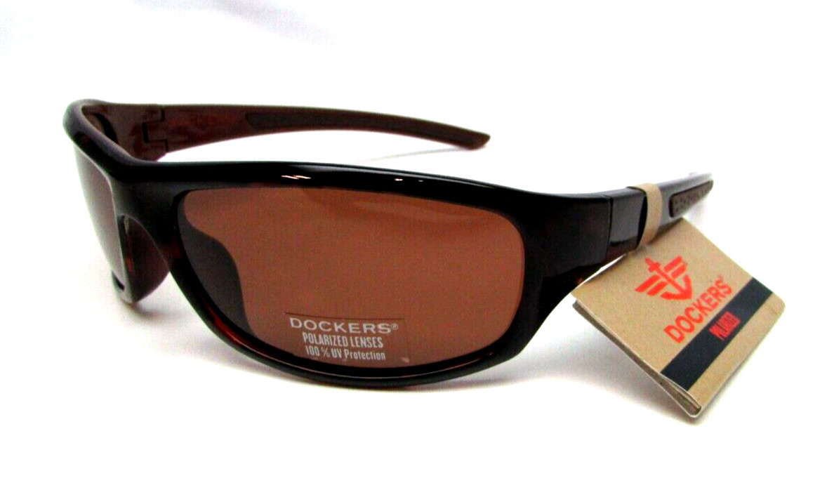 DOCKERS Brown Tortoise Wrap POLARIZED Sunglasses S01237LDP213 100% UV Protection