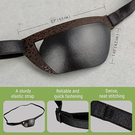 Black Premium Handmade Leather Eye Patch with Soft Foam Padding, Slim Adult Eye