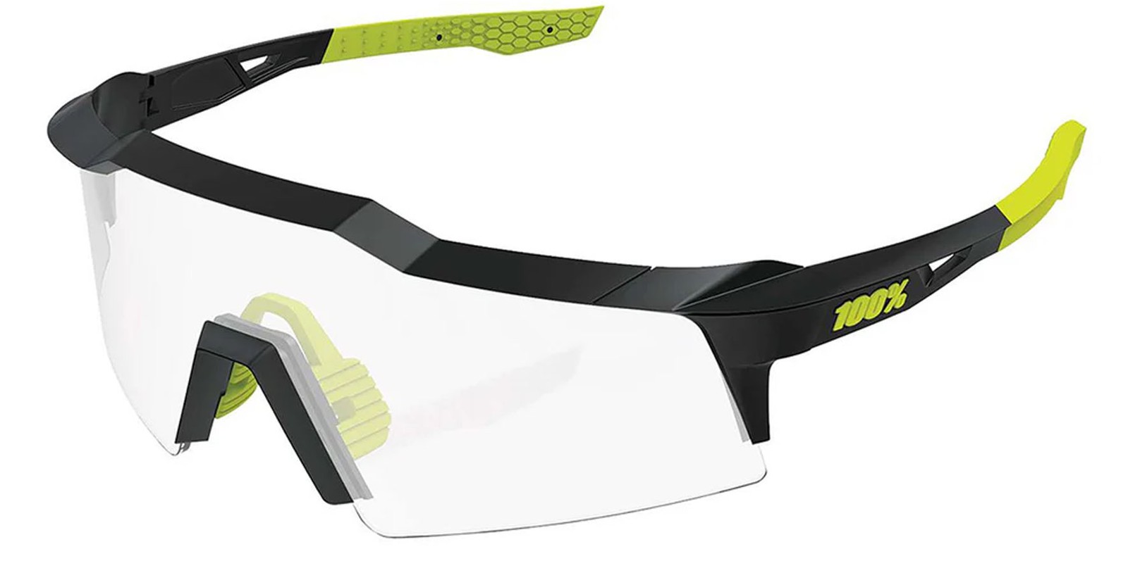 100% Speedcraft Gloss Black Shield Wrap Photochromic Sunglasses 60007-00011