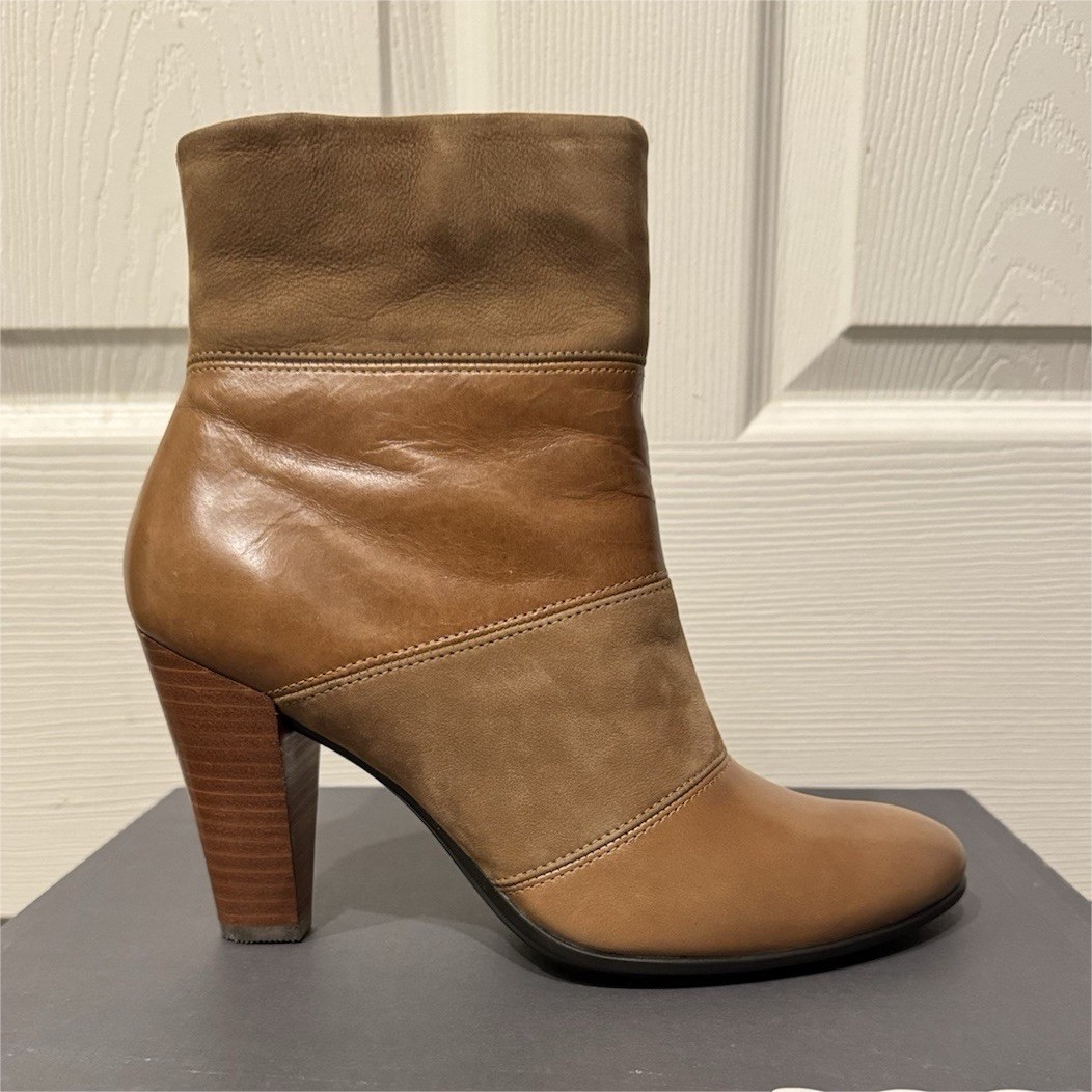 ECCO Shape 75 Women’s Brown Leather Ankle Bootie Zip Lined EU 38 US 7-7.5