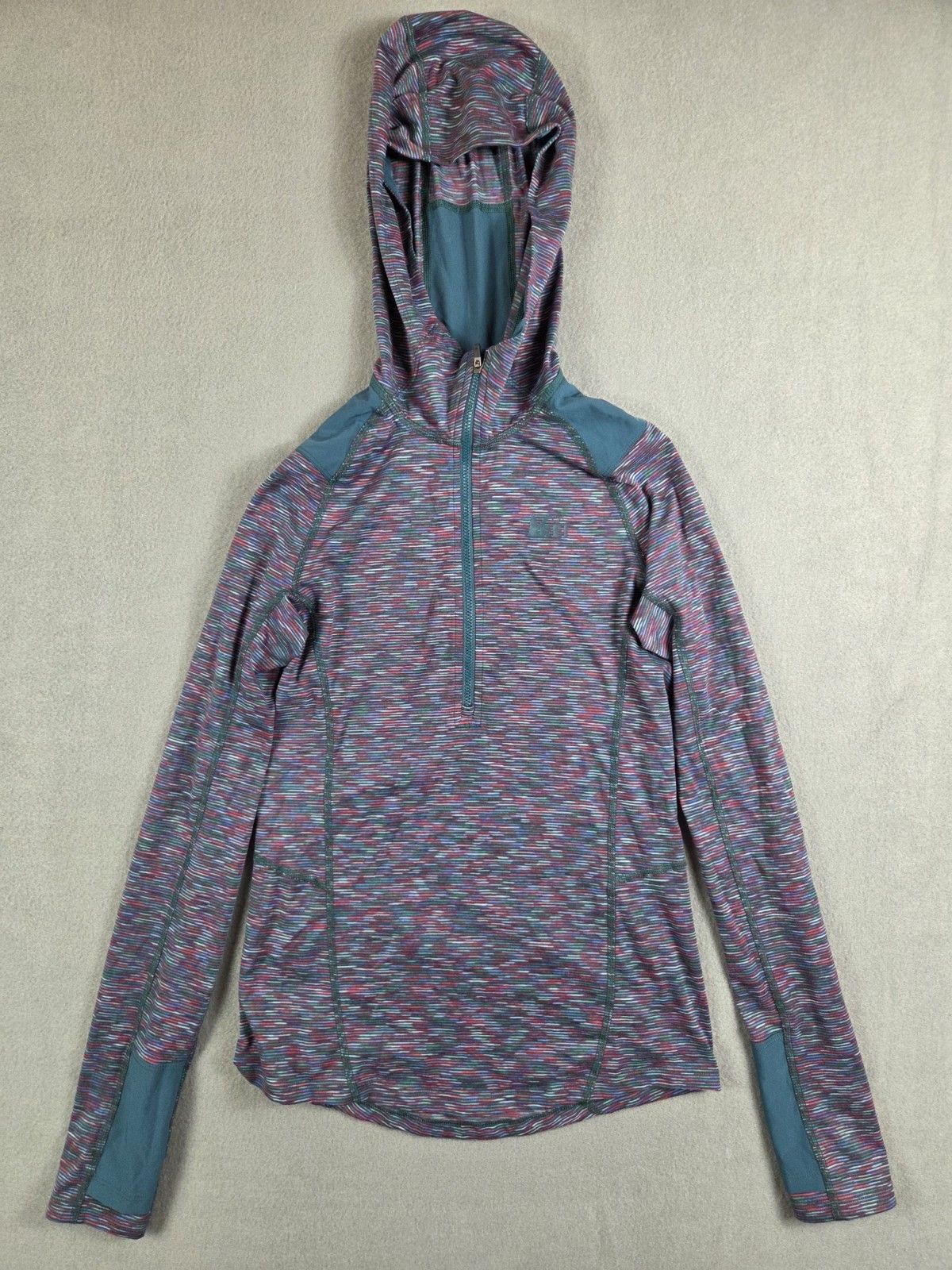 REI Women’s Light 1/2 Zip Hooded Camp Hiking Jacket Multicolor Windbreaker XXS