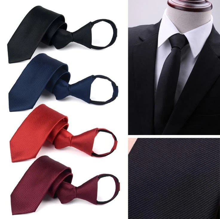 Men Fashion Solid Color Zipper Tie Wedding Party Formal Business Necktie