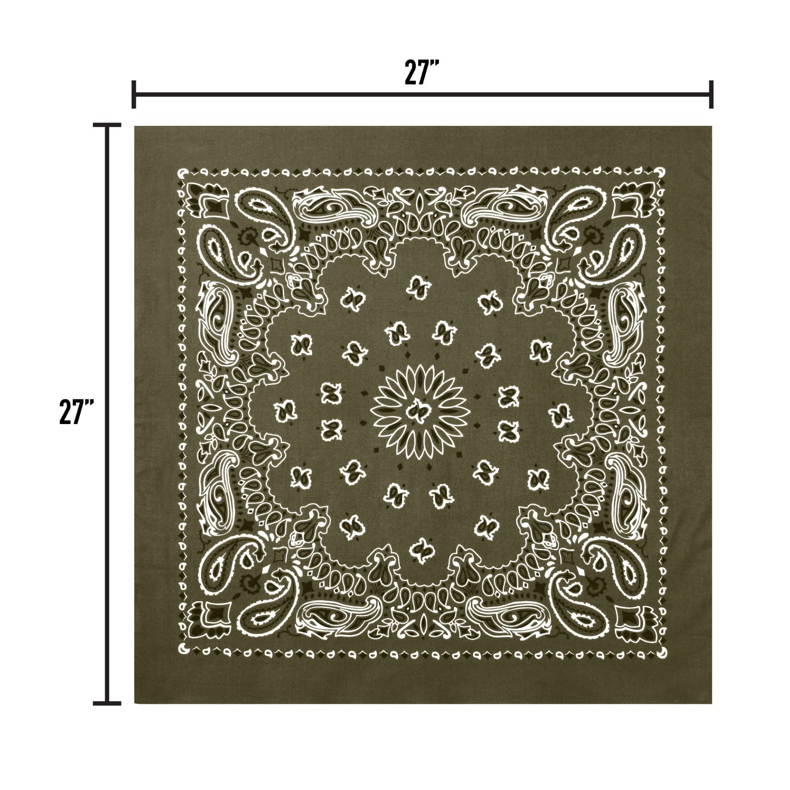 Rothco Jumbo Trainmen Paisley Bandana Cotton OD Green Headwrap Face Cover 27X27