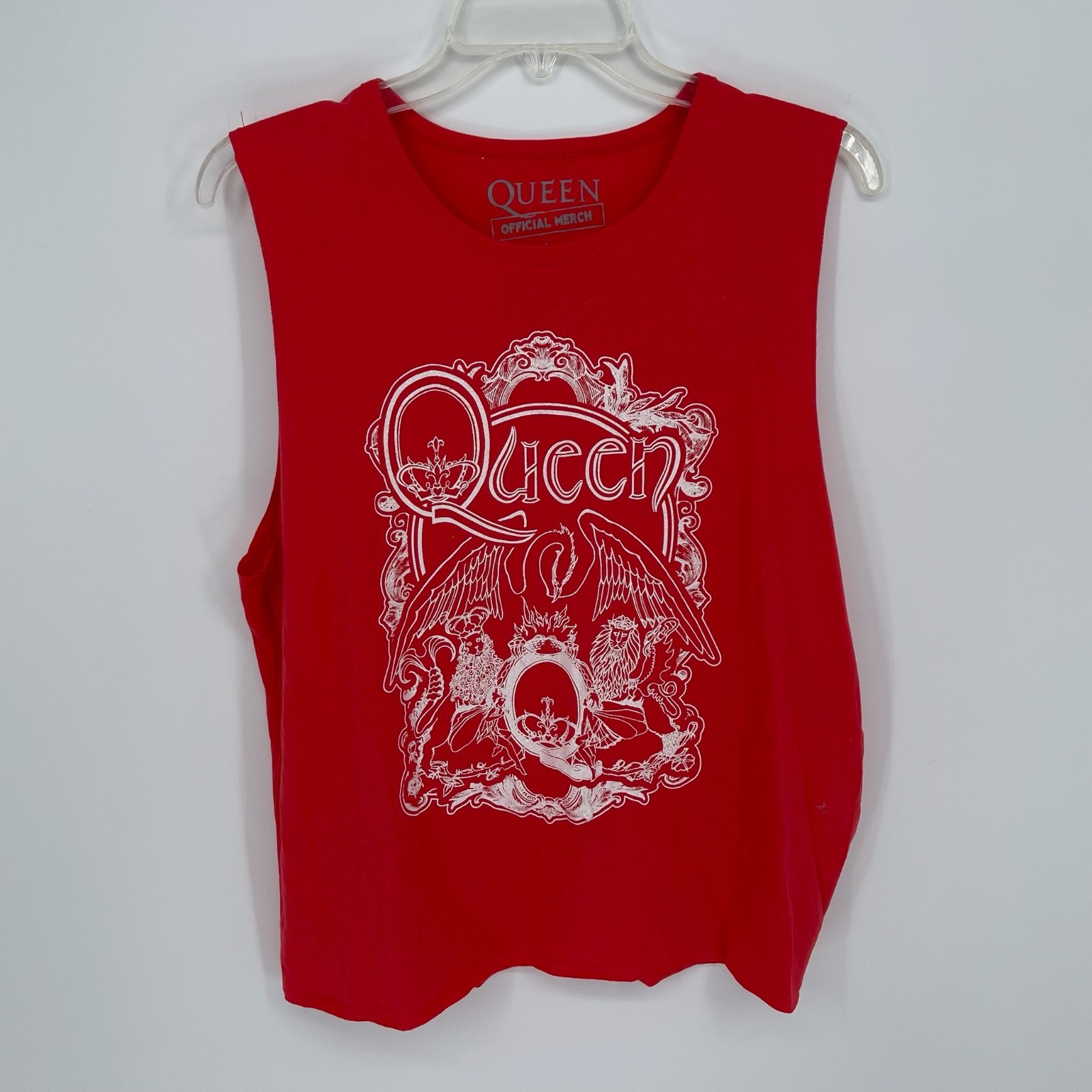 Queen Official Merch Women’s Red Crest Graphic Freddie Muscle Tank Top Size L