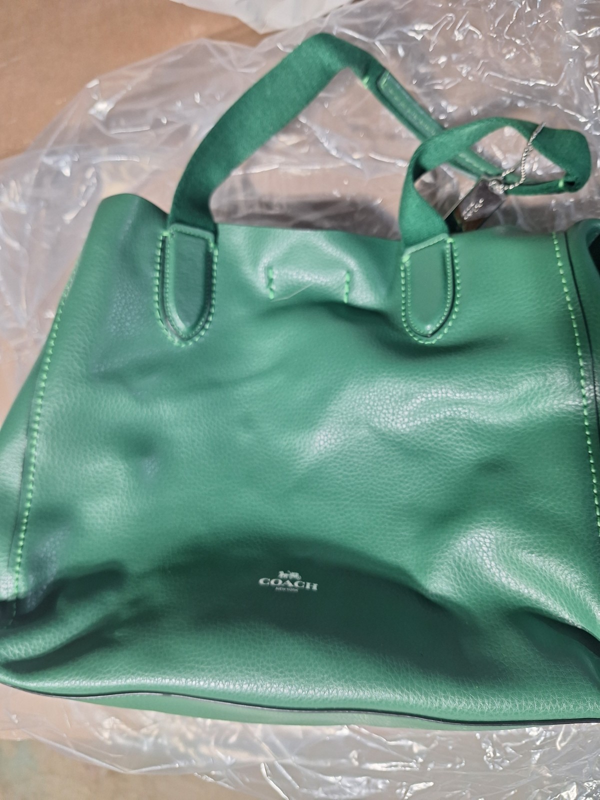 Green leather coach purse 13 inches width 9 inches length 9 inches deep