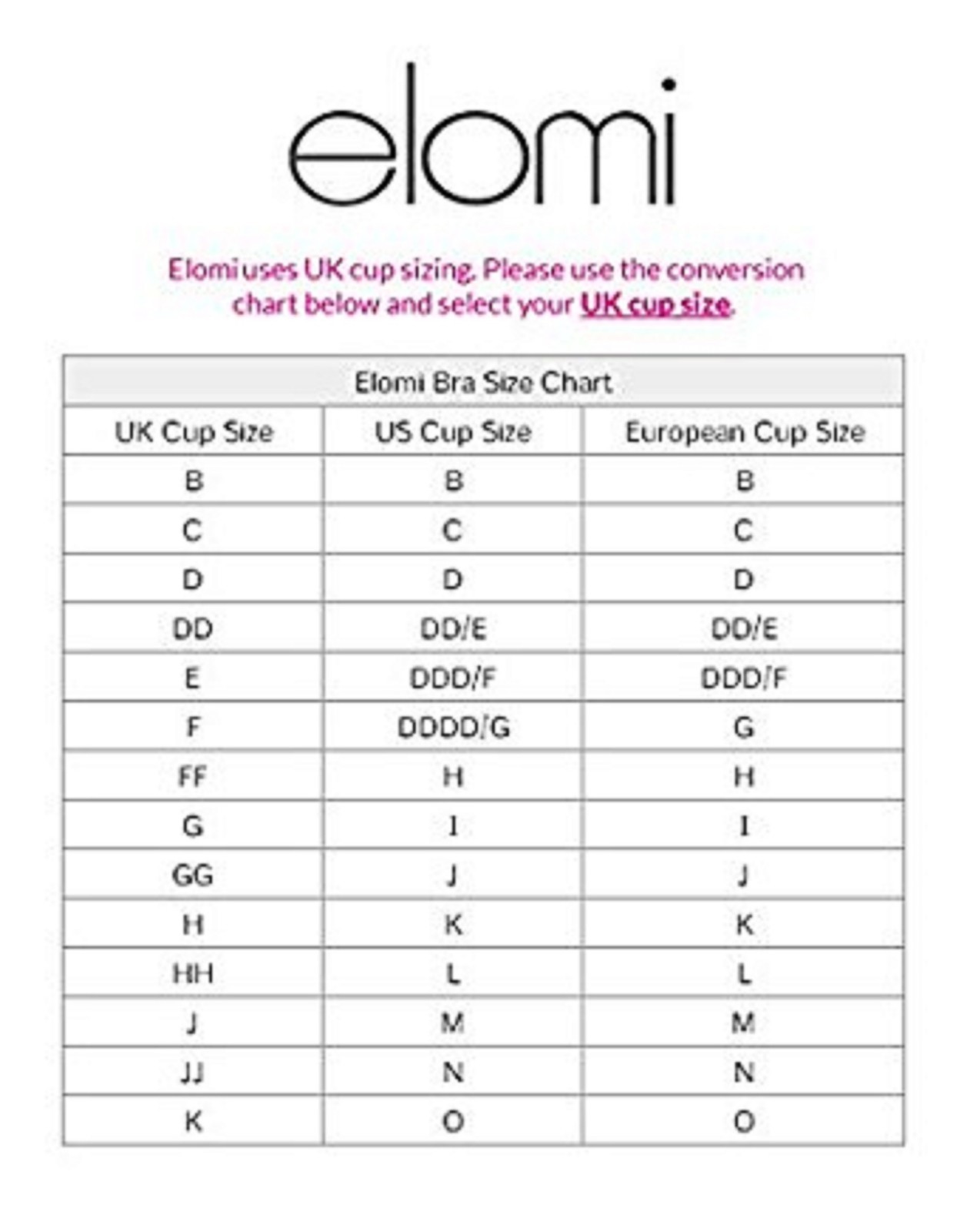 Elomi Cate UW Full Cup Banded Bra #4030 UK Sizes DD thru JJ Camelia Pink NWT $59