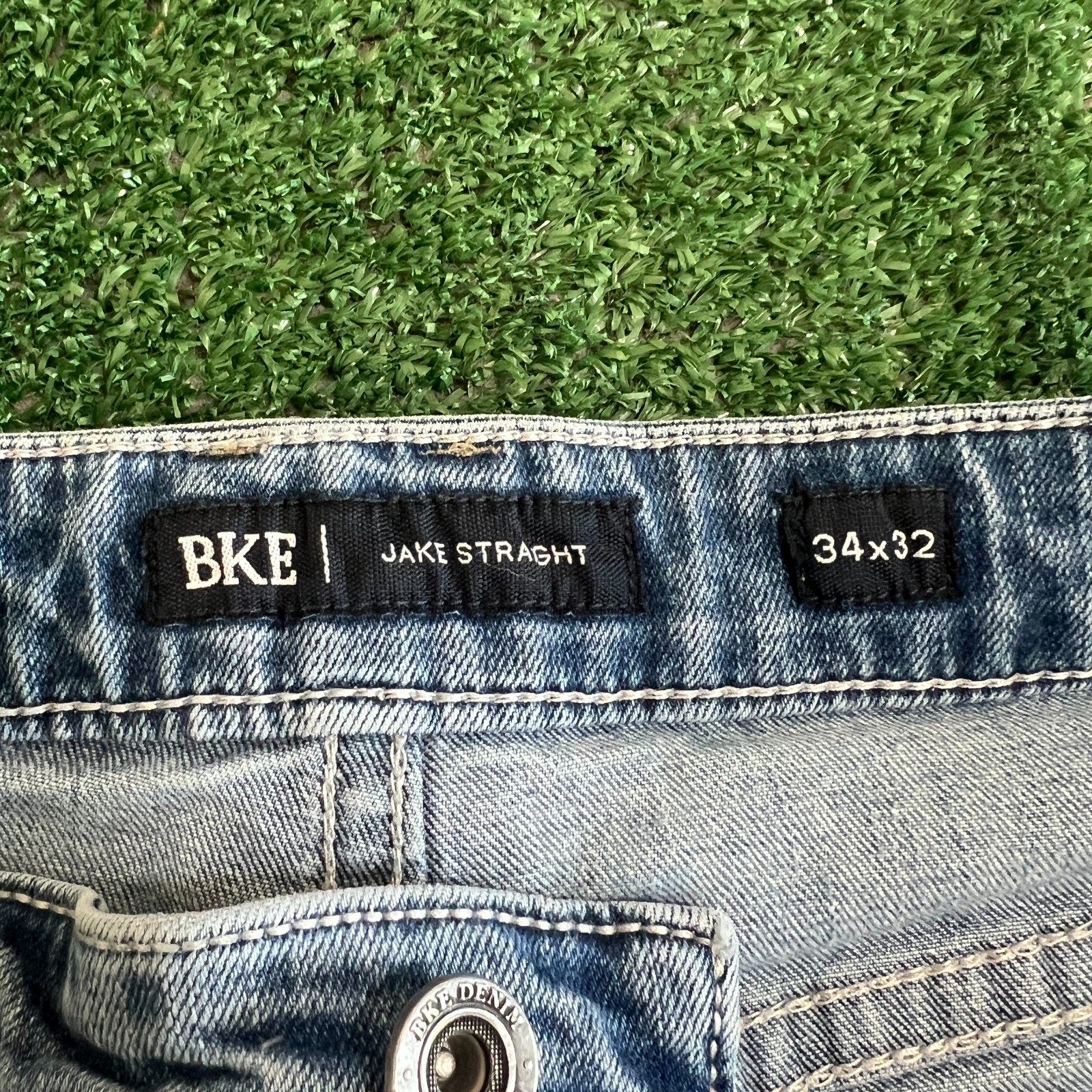 BKE Jake Straight Leg Distressed Stretch Mens 32×31″ Jeans Blue Ripped Slim