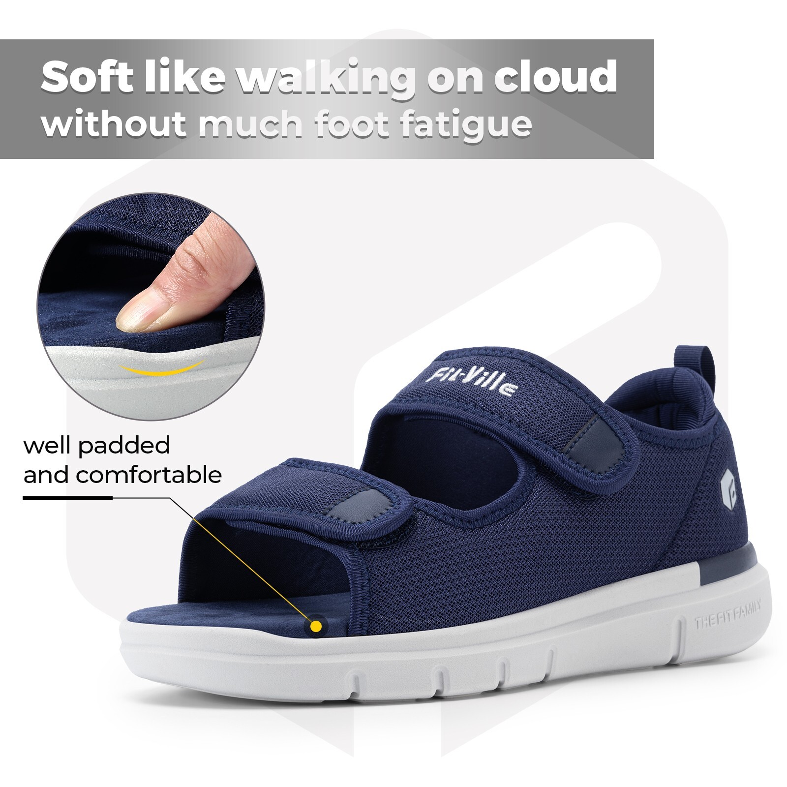 FitVille Men Diabetic Sandals Wide Width Edema Shoes w/ Adjustable Strap Slipper