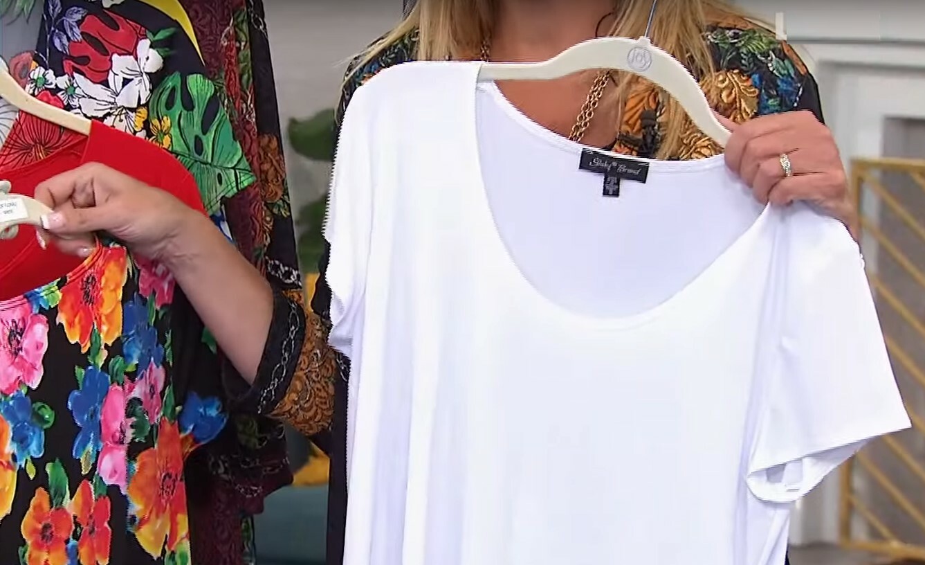 Slinky® Brand 2pk Cap Sleeve Knit Tops Polyester Floral and White size M